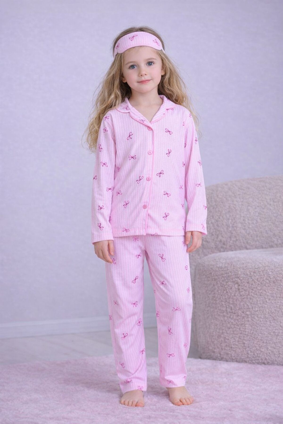 ibeeka Kız Çocuk Fiyonk Desen Alt Üst Pijama Takımı - PEMBE - 5-6 YAŞ fotoğrafı 2 (önizleme)