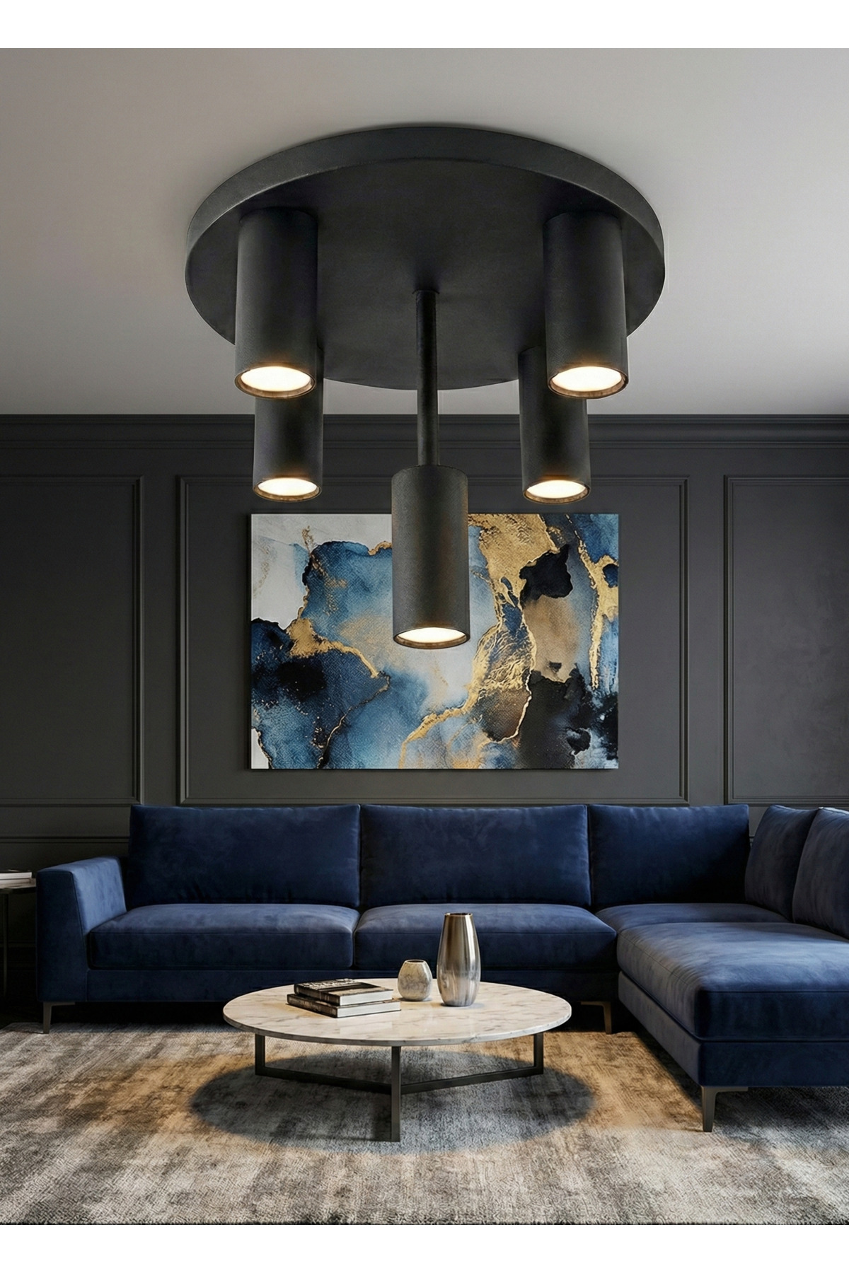 Miren Black Fixed Head 5-Piece Spot Led Ceiling Chandelier - Modern Metal Design