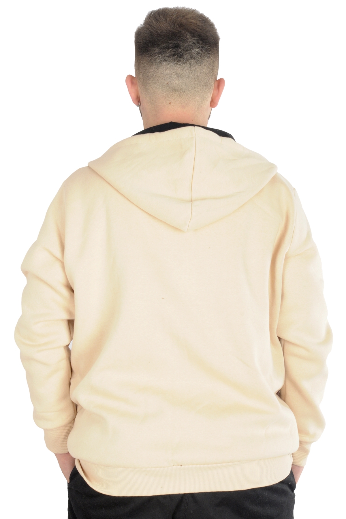 ModeXL Mode XL Erkek Sweatshirt Kapşonlu Zippered Basic 20543 Bej görsel 3