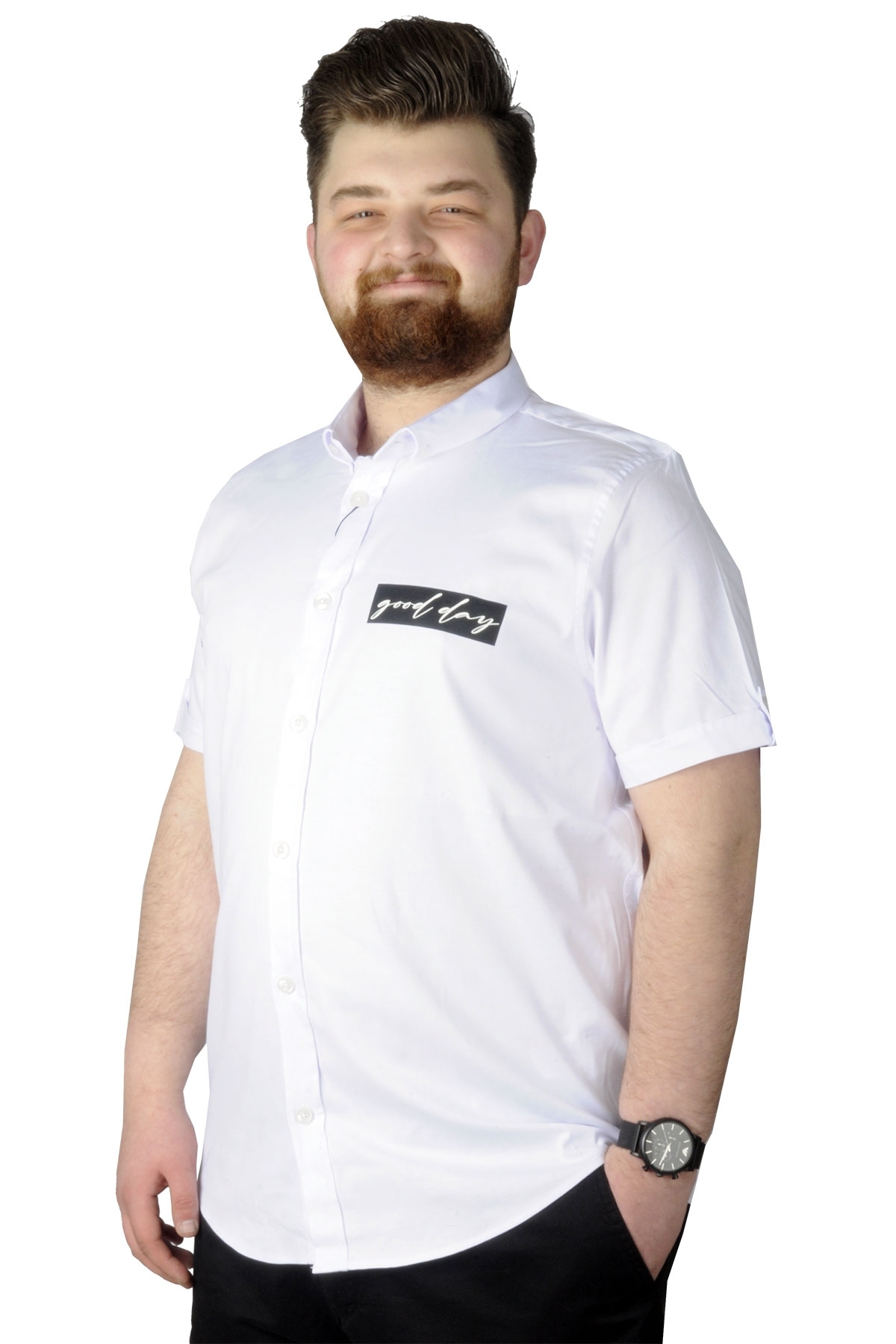 ModeXL Mode XL Büyük Beden Gömlek Baskılı God Day 22366 Beyaz