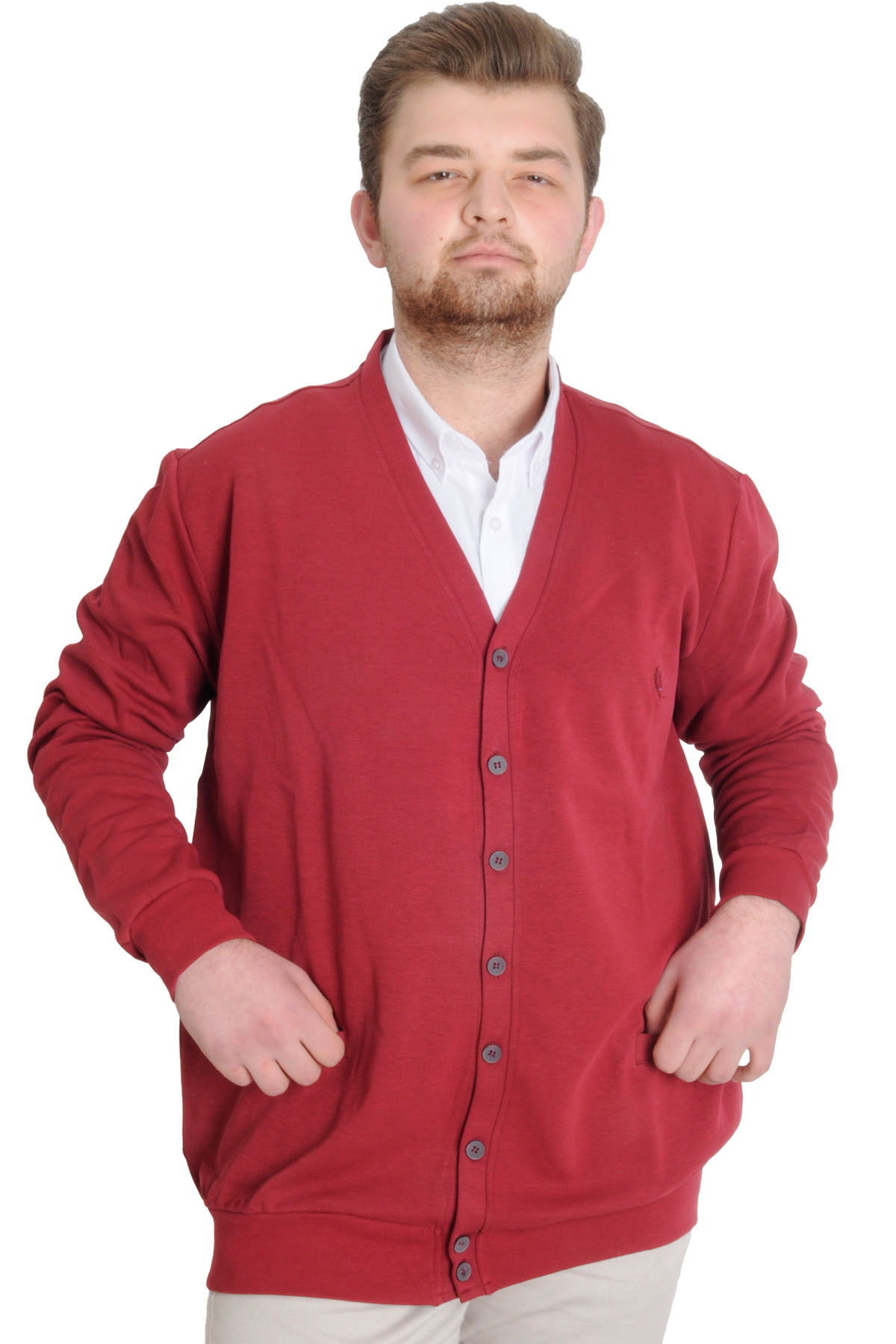 ModeXL Mode XL Büyük Beden Erkek Hırka Düğmeli DOUBLE FACE 20551 Bordo