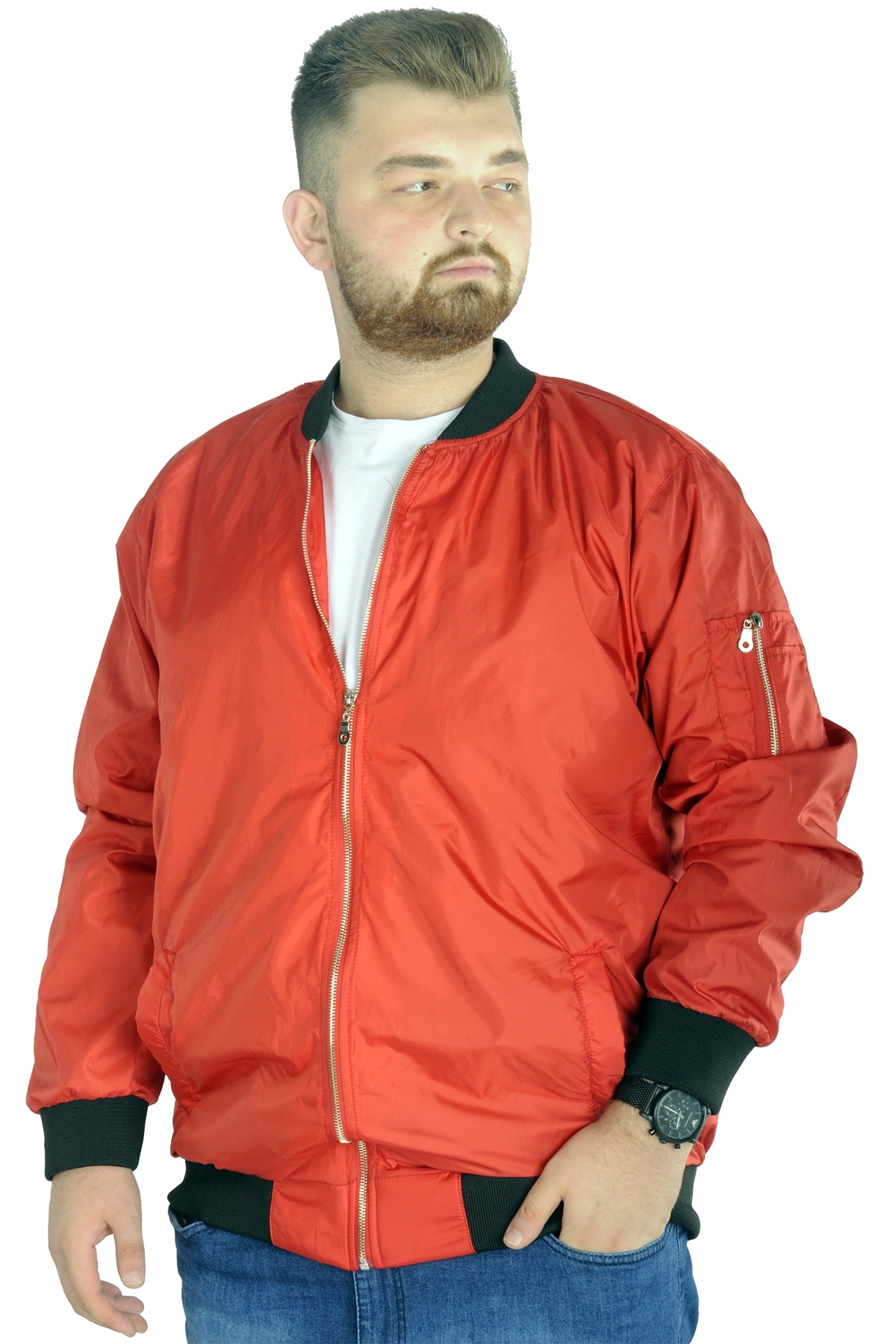 ModeXL Mode XL Erkek YAZLIK INCE Kolej Mont Fermuarlı Jesica 22612 Kırmızı