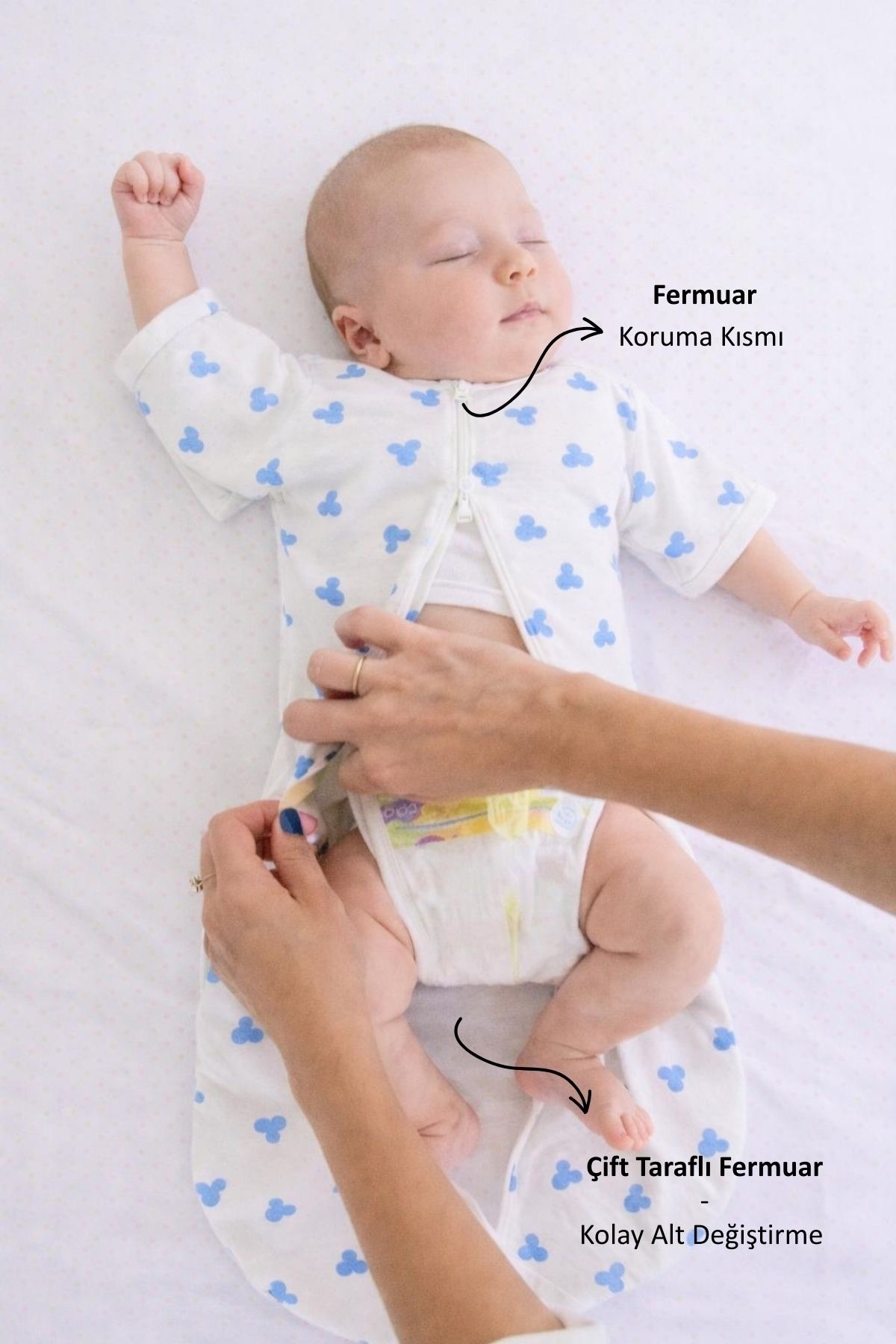 Le Touche Mavi Bebek Kundak Eldiven Manşetli Uyku Tulumu & Kolları Yukarı Kundak (0-3 AY, 3-6 AY, 6-9 AY) fotoğrafı 3 (önizleme)