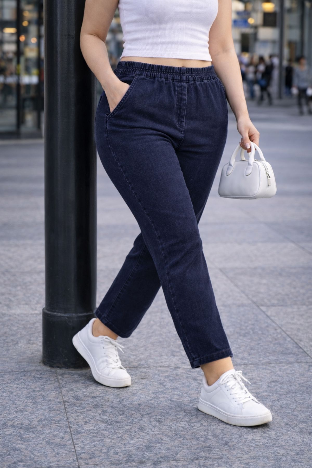 CEDY DENIM  - Büyük Beden Likralı, Beli Lastikli Jean Pantolon C636-Mavi - Görsel 8