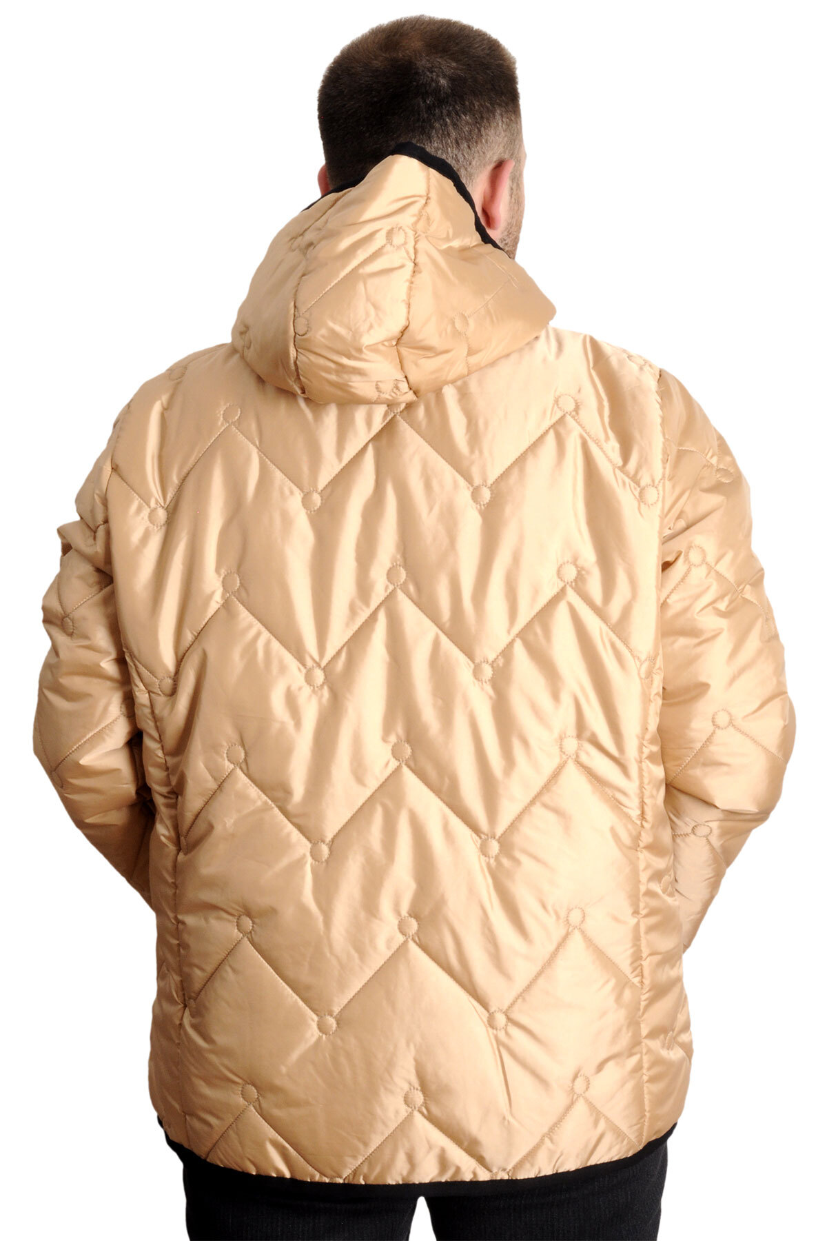 ModeXL Mode XL Büyük Beden Erkek Şişme Mont Fermuarlı Kapüşonlu 23657 Bej görsel 4