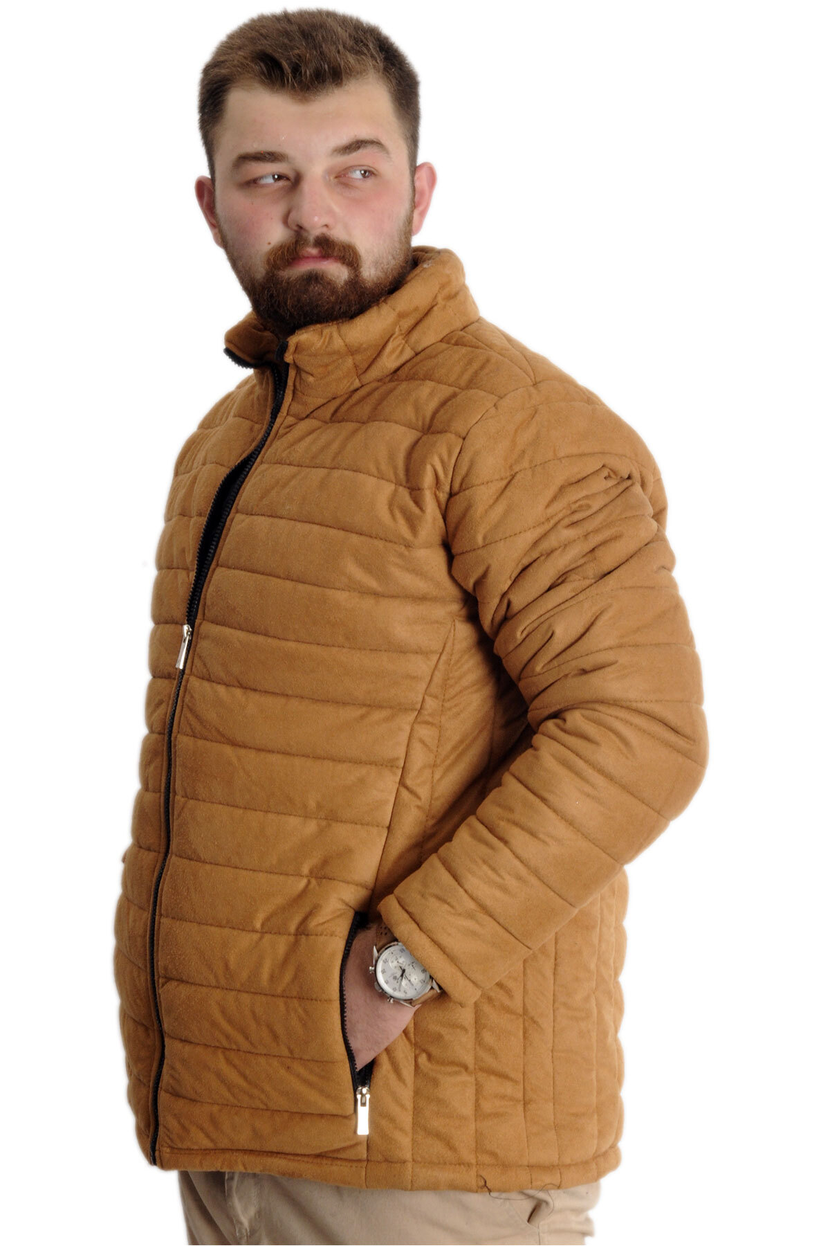 ModeXL Mode XL Büyük Beden Erkek Mont Süet 23625 Sarı görsel 2