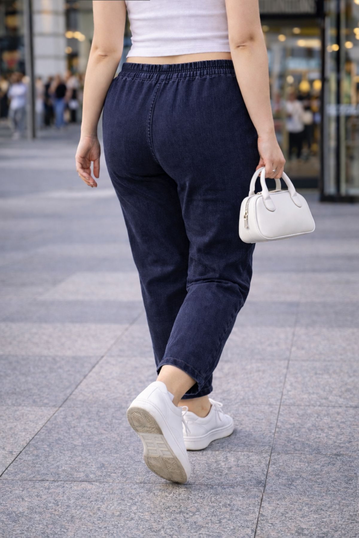 CEDY DENIM  - Büyük Beden Likralı, Beli Lastikli Jean Pantolon C636-Mavi - Görsel 3