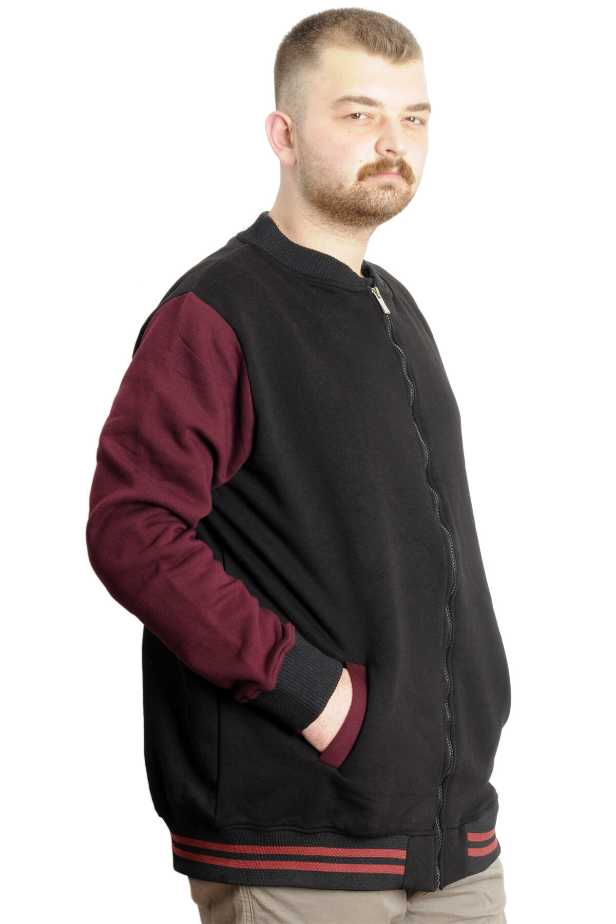 ModeXL Mode XL Büyük Beden Erkek Kolej Mont 22618 Siyah-Mürdüm görsel 3