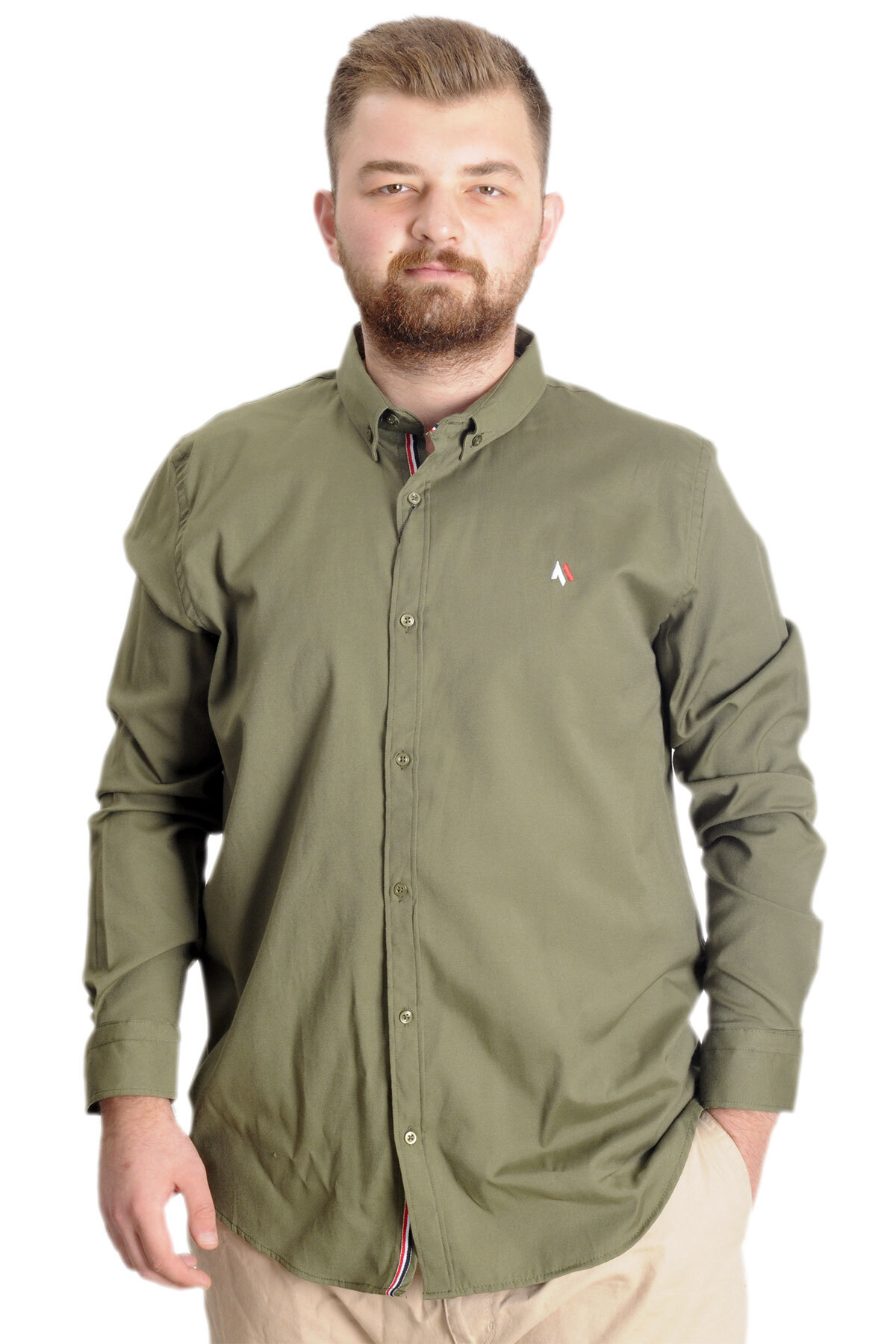 ModeXL Mode XL Büyük Beden Erkek Gömlek U.Kol Tom Oxford 23303 Haki