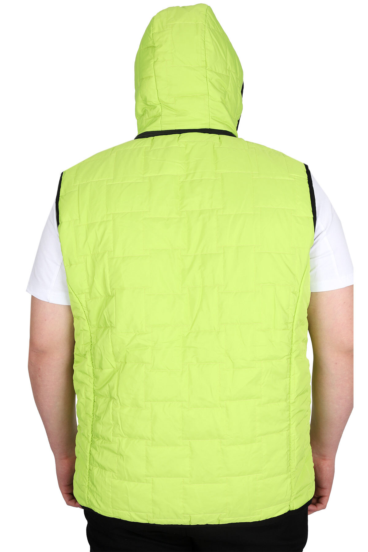 ModeXL Mode XL Büyük Beden Erkek Kapüşonlu Fermuarlı Şişme Yelek U24700 Koyu Yeşil görsel 4