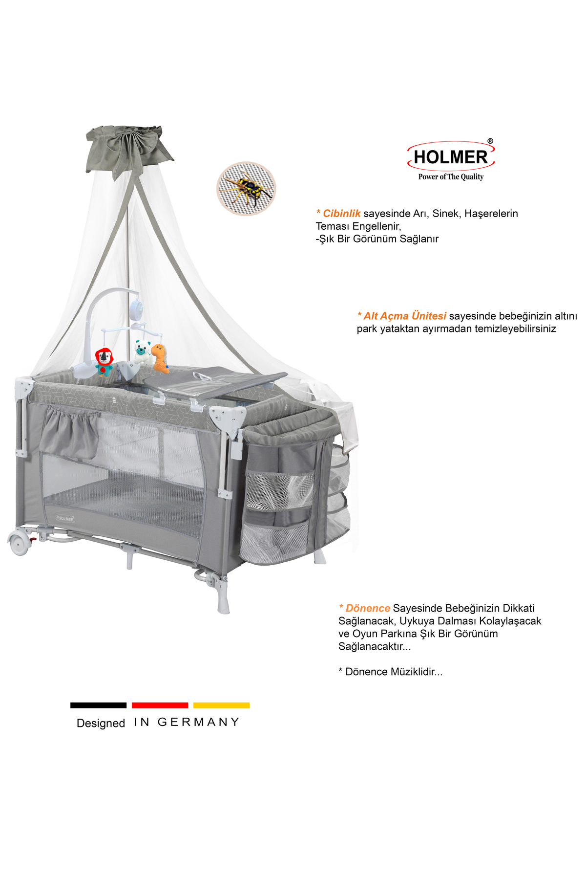 Holmer YATAK HEDİYELİ ( Alt Değiştirme Aparatı, Cibinlik, Dönenceli Oyun Parkı/Park Yatak/Beşik ) fotoğrafı 4 (önizleme)