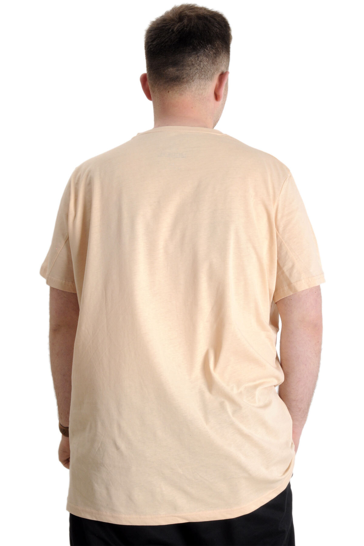 ModeXL Mode XL Büyük Beden Unisex Tshirt Bisiklet Yaka Basic 20031 Bej görsel 4
