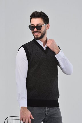 HEDEFNUR TEKSTİL SİYAH ERKEK SÜVETER DESENLİ YETİŞKİN BABA SÜVETER