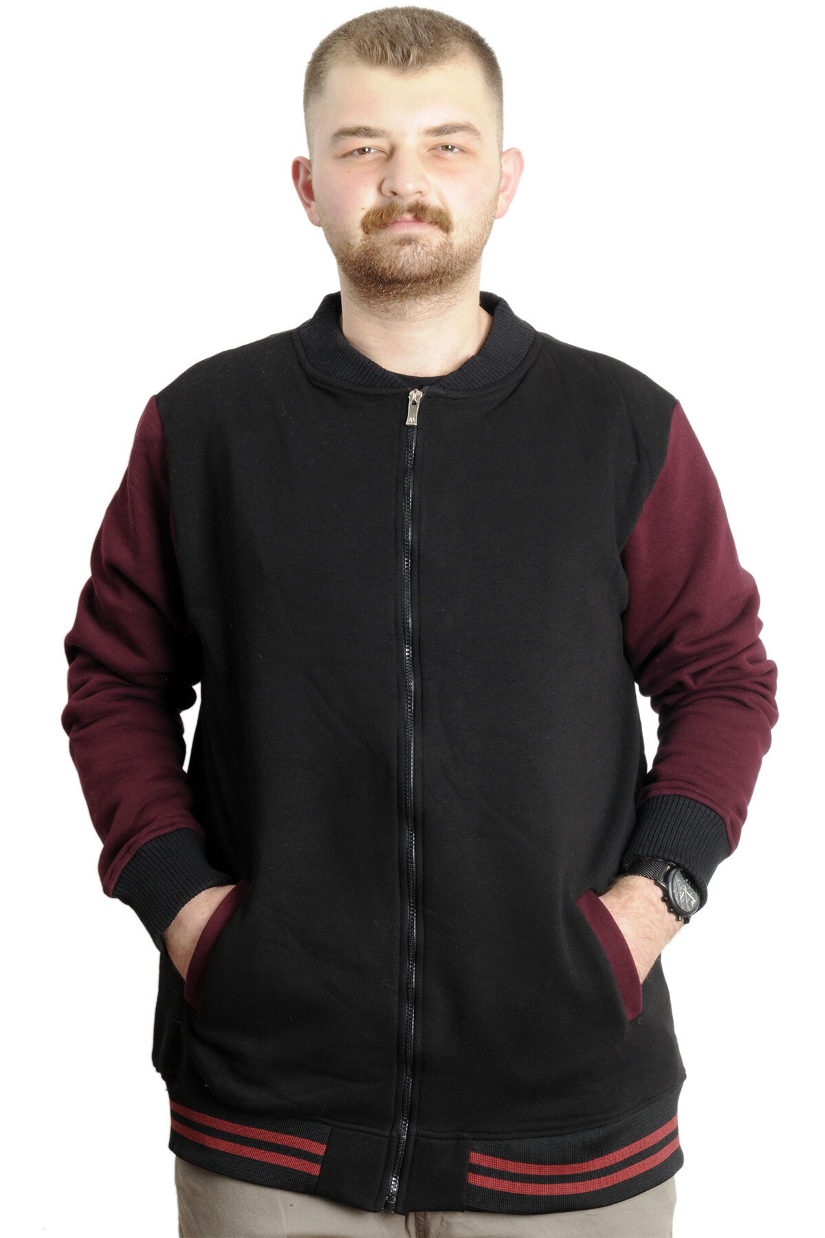 ModeXL Mode XL Büyük Beden Erkek Kolej Mont 22618 Siyah-Mürdüm