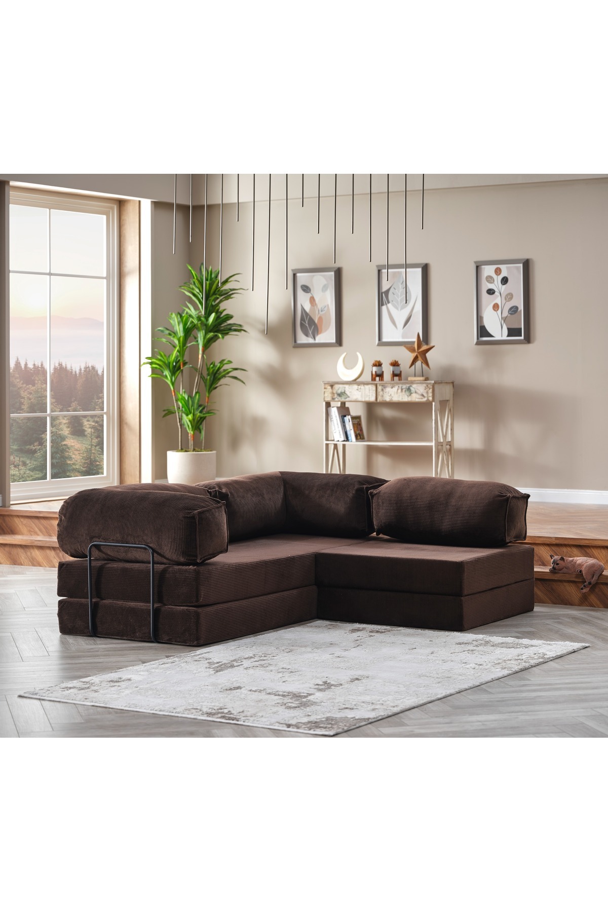 Relax Sofa Corner Set Activity Bed Floor Mattress Velvet Ribbed Fabric