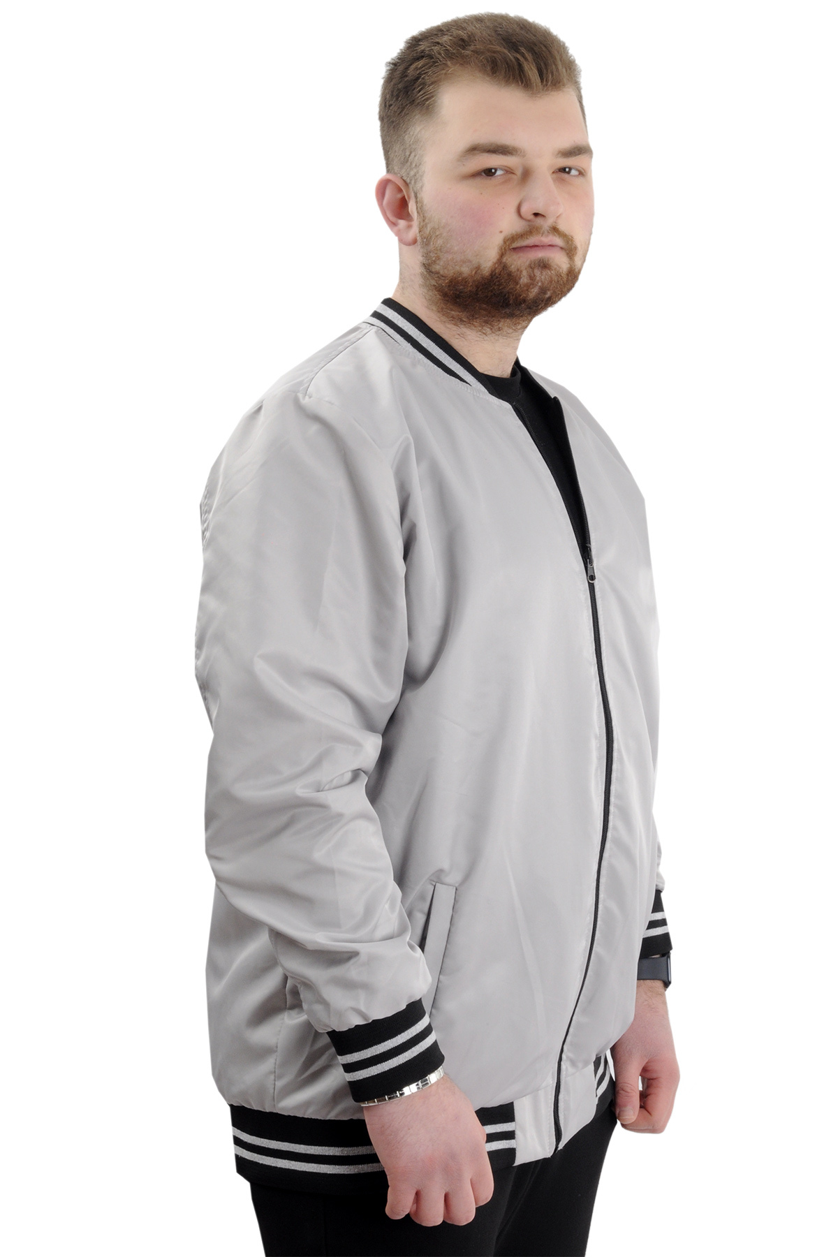 ModeXL Mode XL Büyük Beden Erkek Çift Taraflı Mont 23652 Gri görsel 3