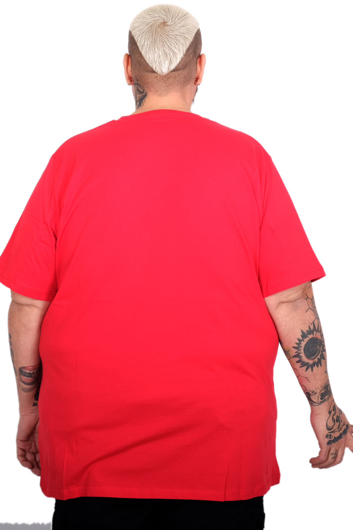 ModeXL Büyük Beden Erkek Bisiklet Yaka Basic T-Shirt %100 Pamuk 20031 KIRMIZI görsel 4