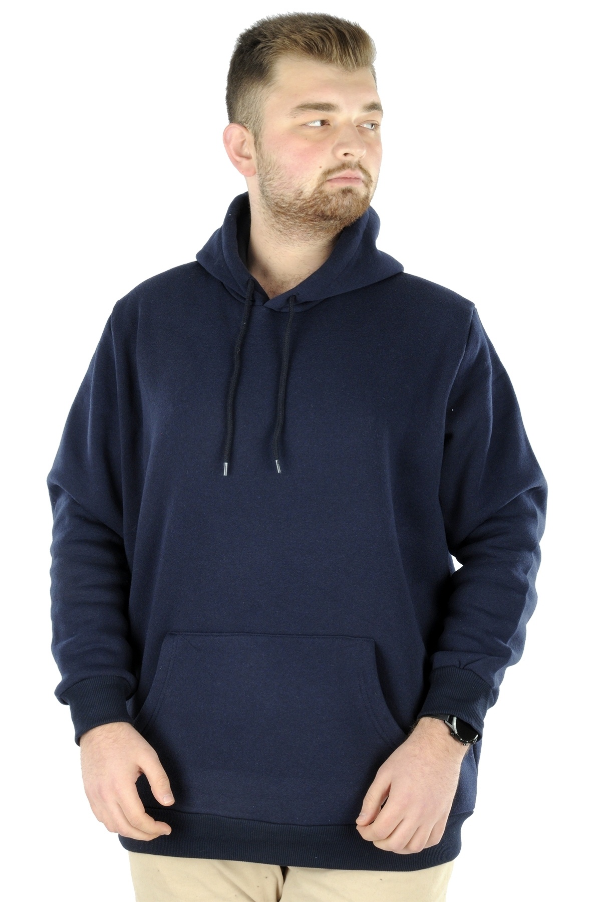 ModeXL Mode XL Büyük Beden Sweat Kapson Kangoroo Pocket Recycle B20532 LACİVERT görsel 5