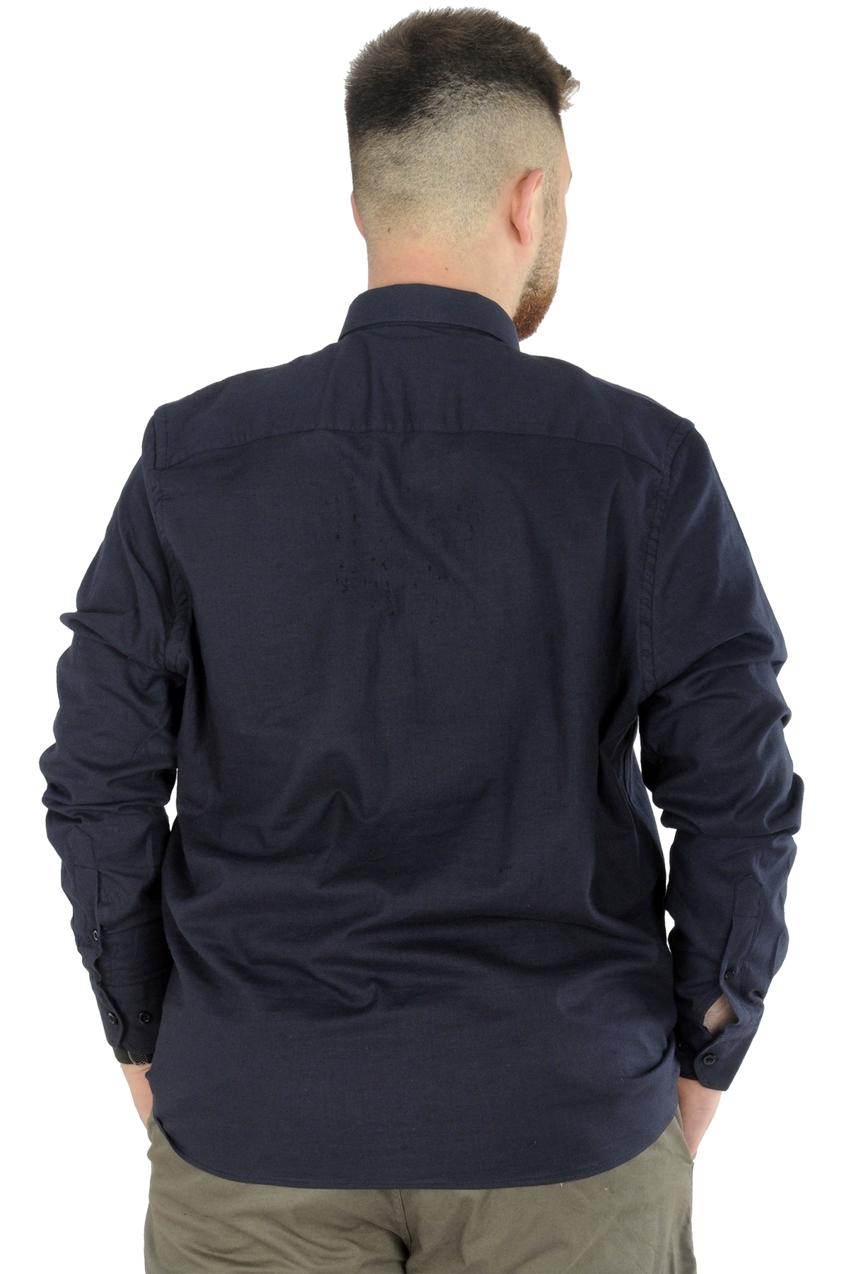 ModeXL Mode XL Büyük Beden Erkek Keten Cepli Gömlek 20386 Lacivert görsel 2