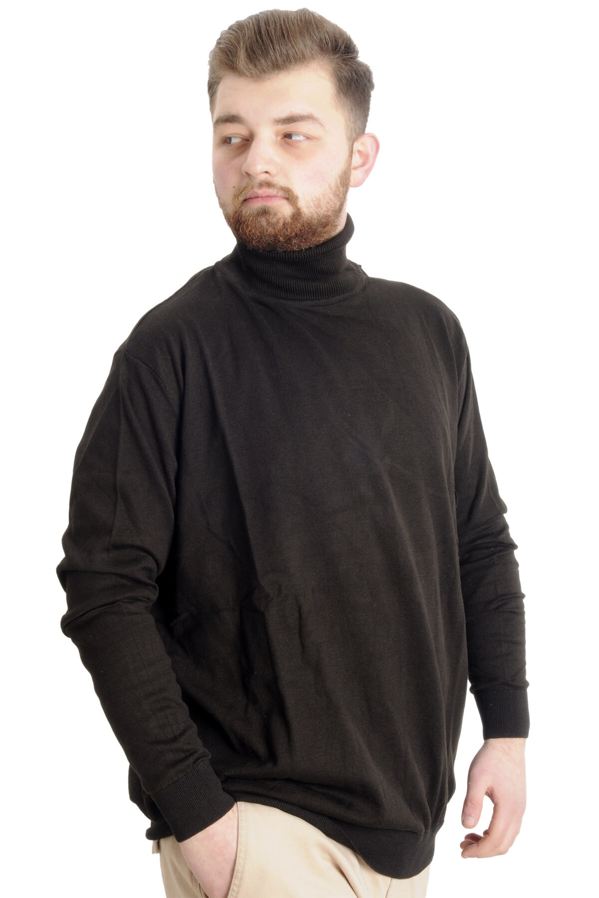 ModeXL Mode XL Büyük Beden Erkek Kazak Balıkçı Yaka 22205 Kahverengi görsel 2