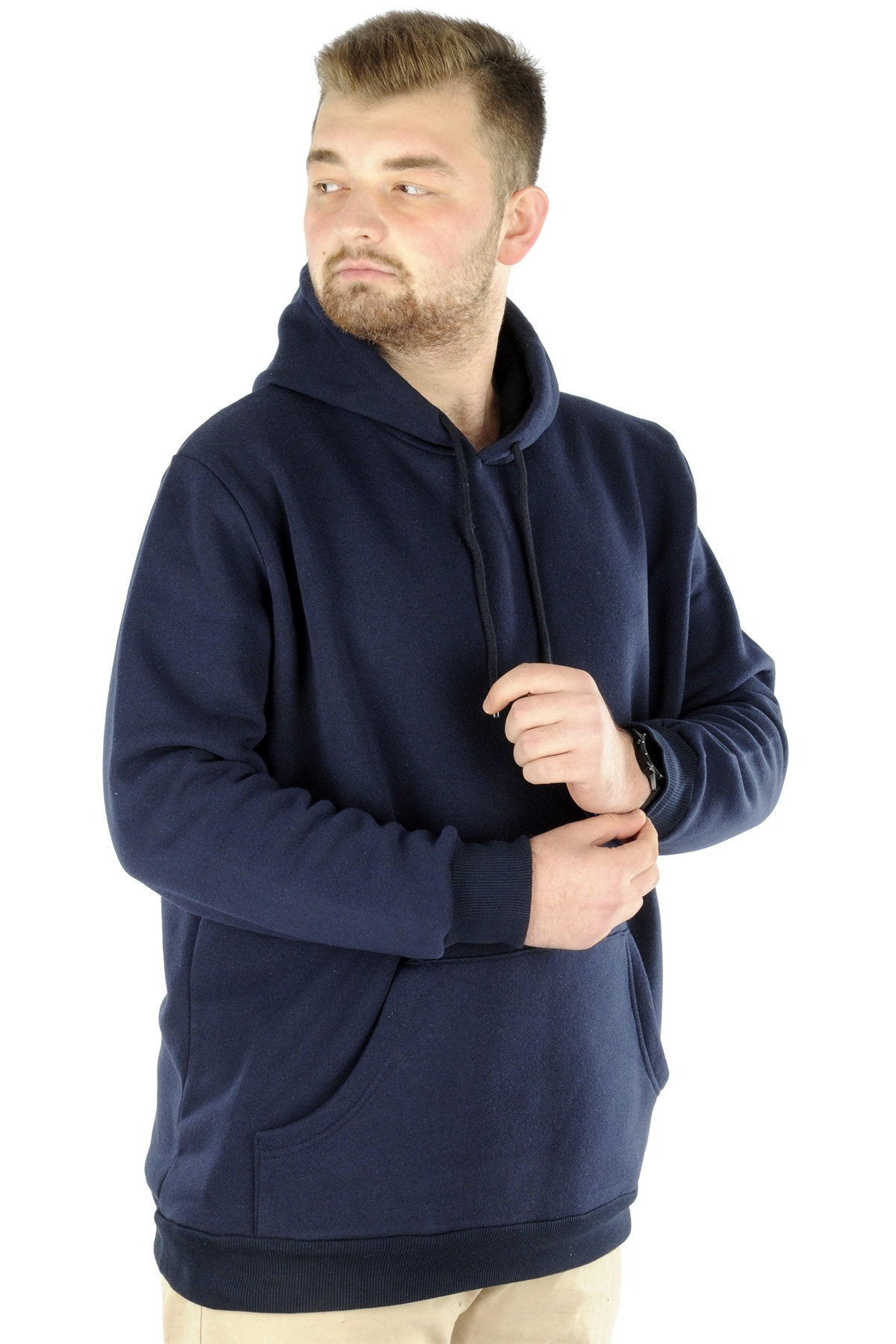 ModeXL Mode XL Büyük Beden Sweat Kapson Kangoroo Pocket Recycle B20532 LACİVERT görsel 2