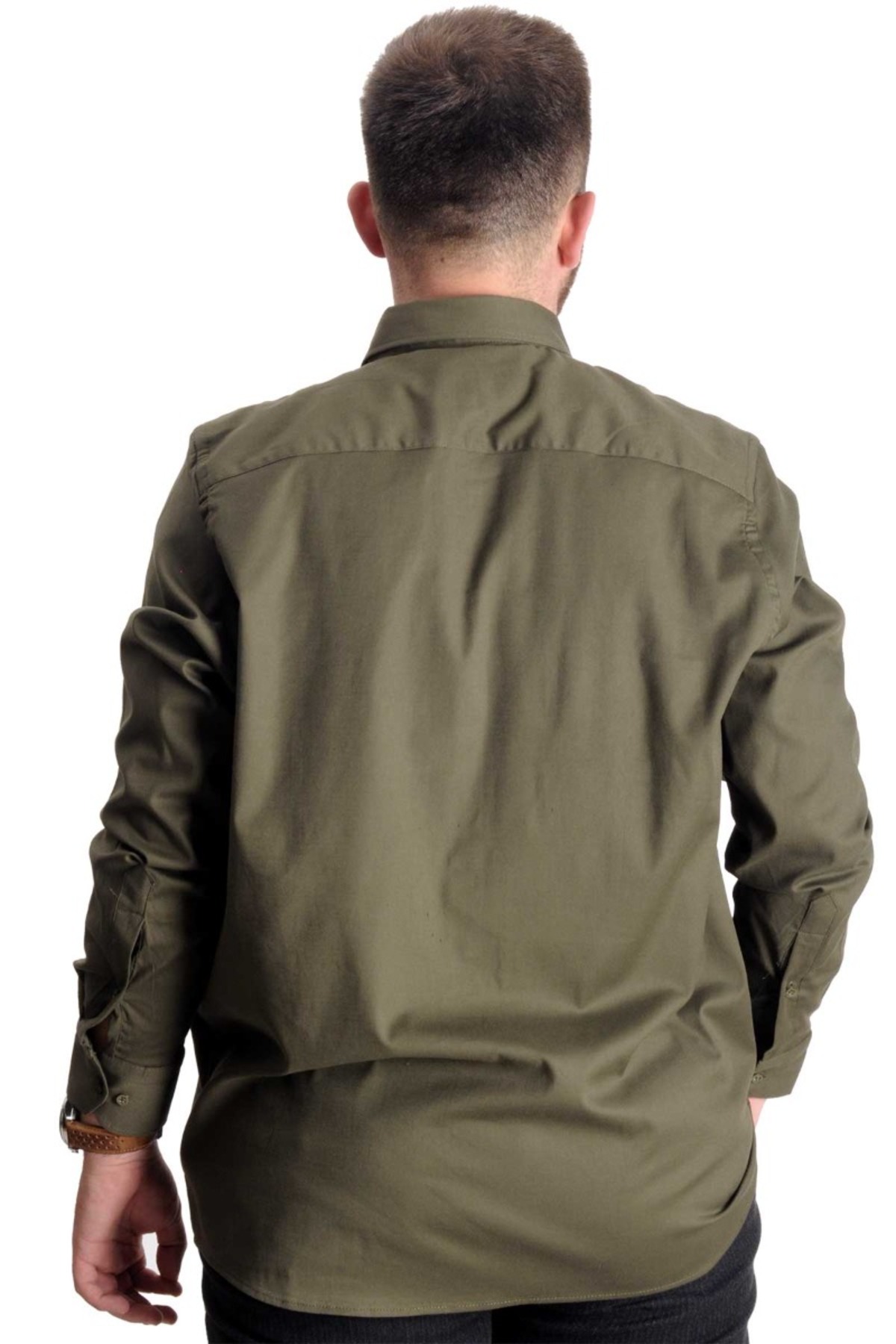 ModeXL Mode XL Erkek Gömlek UKol Gabardin Çift Cep 20360 Haki görsel 8