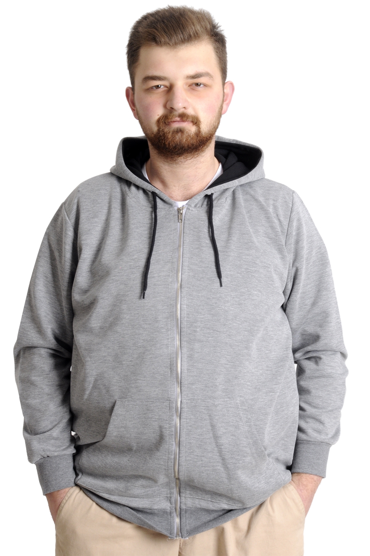 ModeXL Mode XL Erkek Hırka Kapson Fermuarlı Steel Interlock 21600 Gri Melanj görsel 3