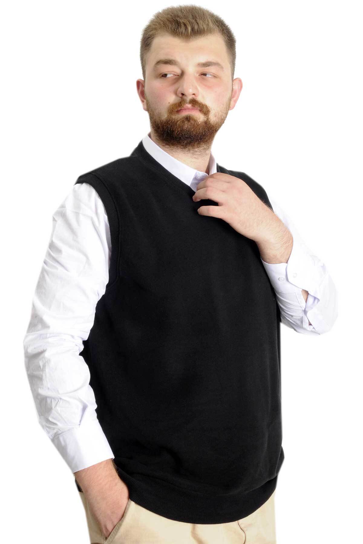 ModeXL Mode XL Büyük Beden Erkek Süeter Vanize Selanik 20547 Siyah görsel 7