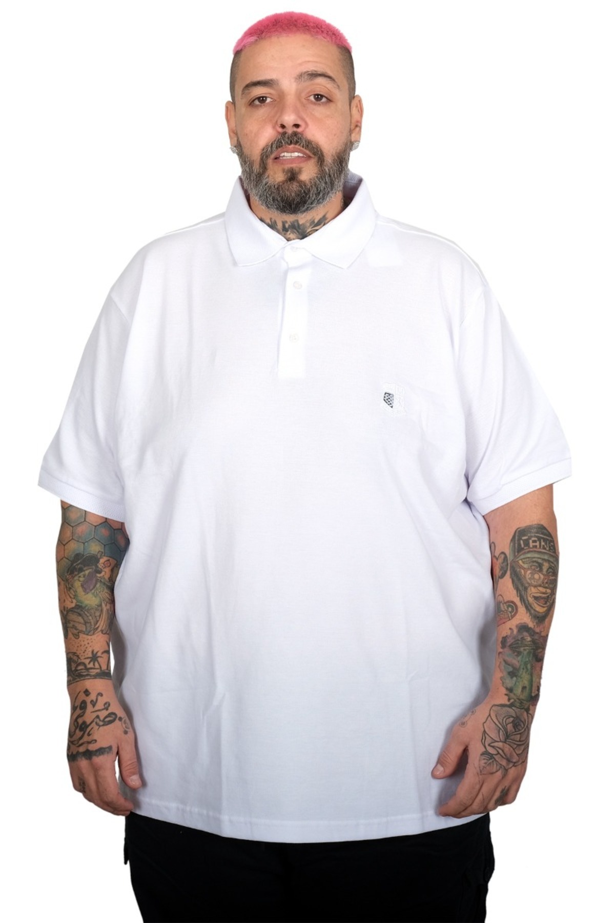 Mode XL Plus Size Men's T-Shirt Polo Neck Embroidered Classic Quilting 20553 White