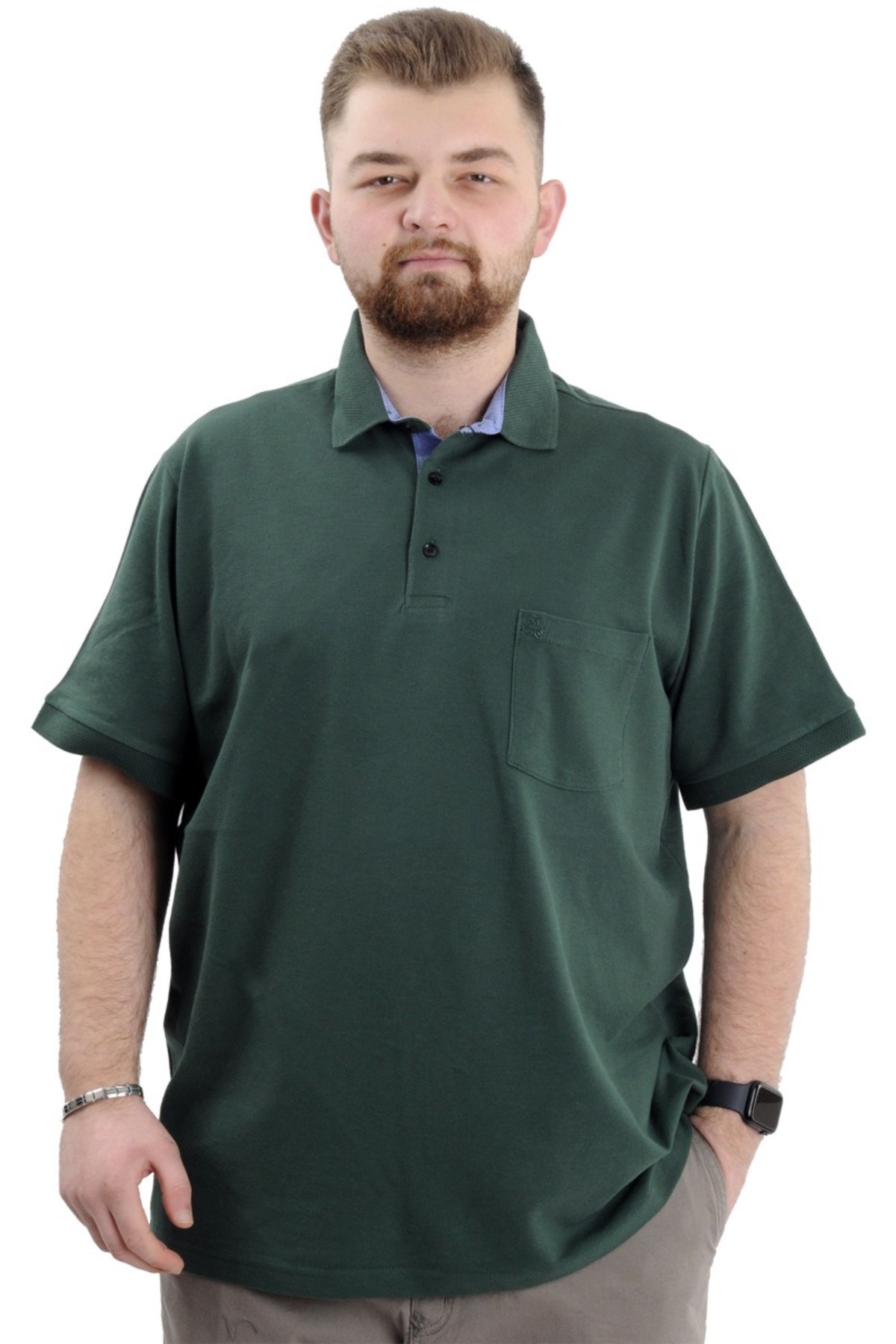 Mode XL Plus Size Men's T-Shirt Polo Collar Classic Quilting with Pockets 20552 Naphtha