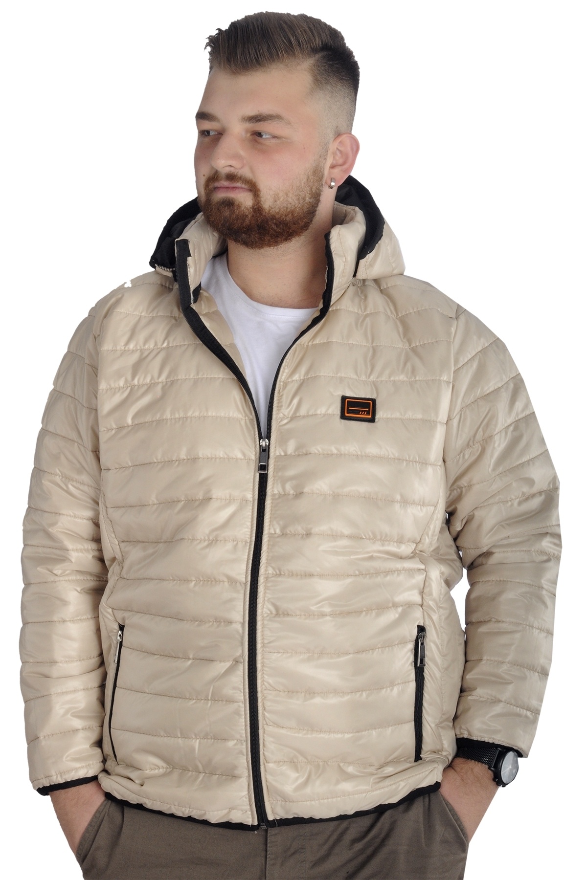 ModeXL Mode XL Büyük Beden Mont Kapitone Kapşonlu 22602 Bej