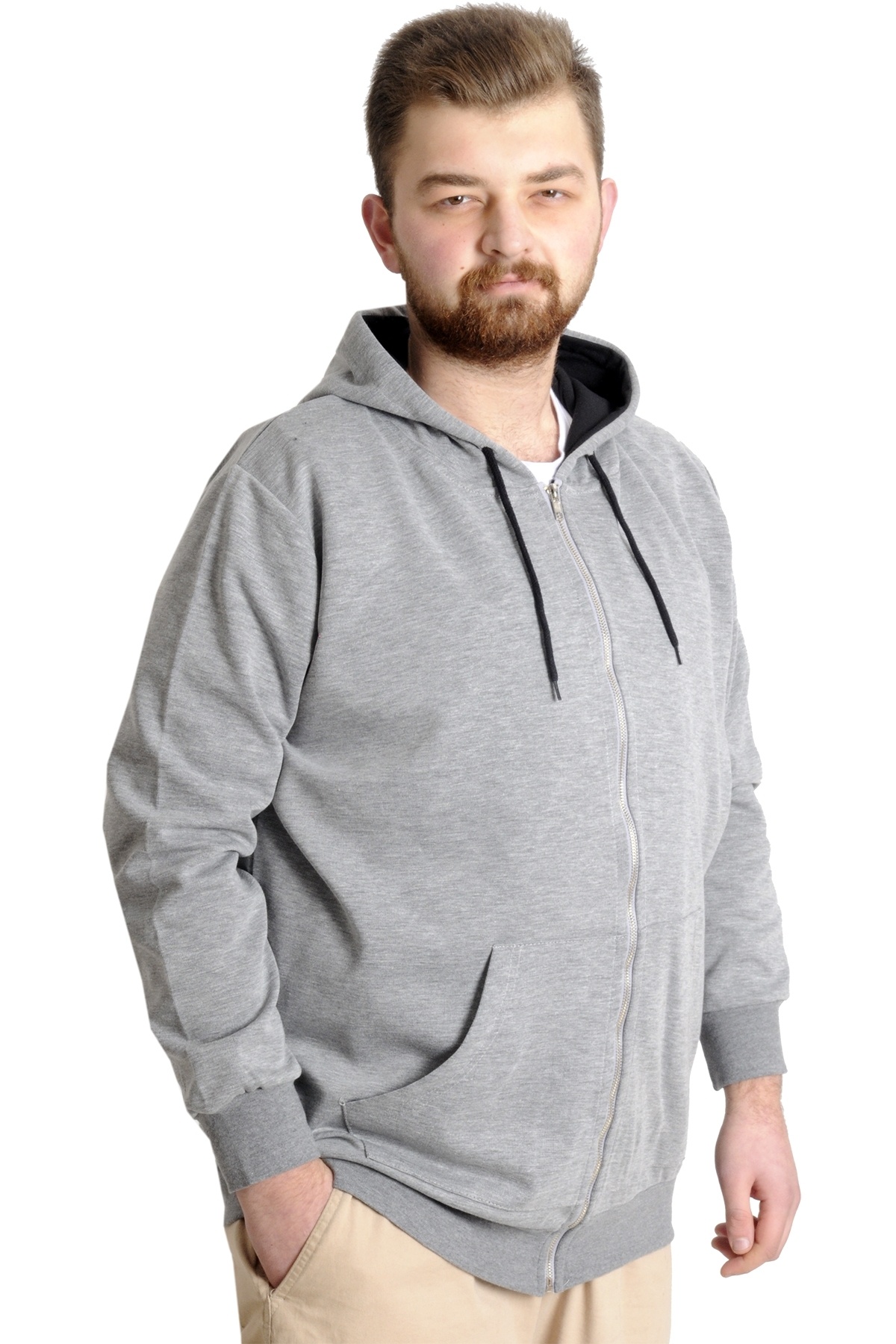 ModeXL Mode XL Erkek Hırka Kapson Fermuarlı Steel Interlock 21600 Gri Melanj görsel 7