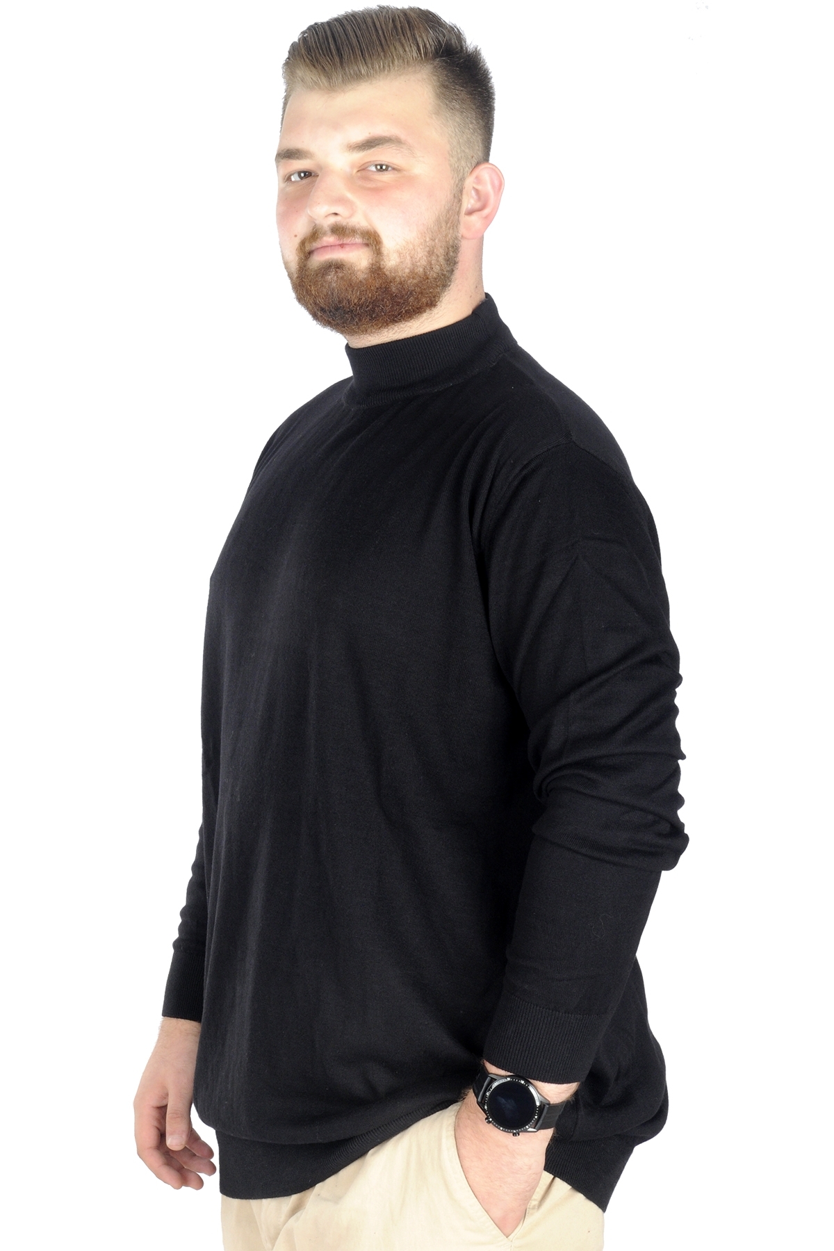 ModeXL Mode XL Büyük Beden Kazak Yarım Balıkçı 22208 Siyah görsel 2