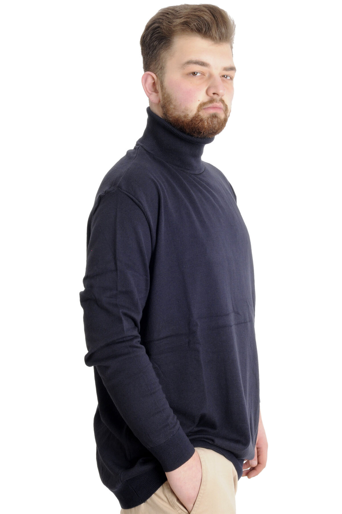 ModeXL Mode XL Büyük Beden Erkek Kazak Balıkçı Yaka 22205 Koyu Lacivert görsel 3