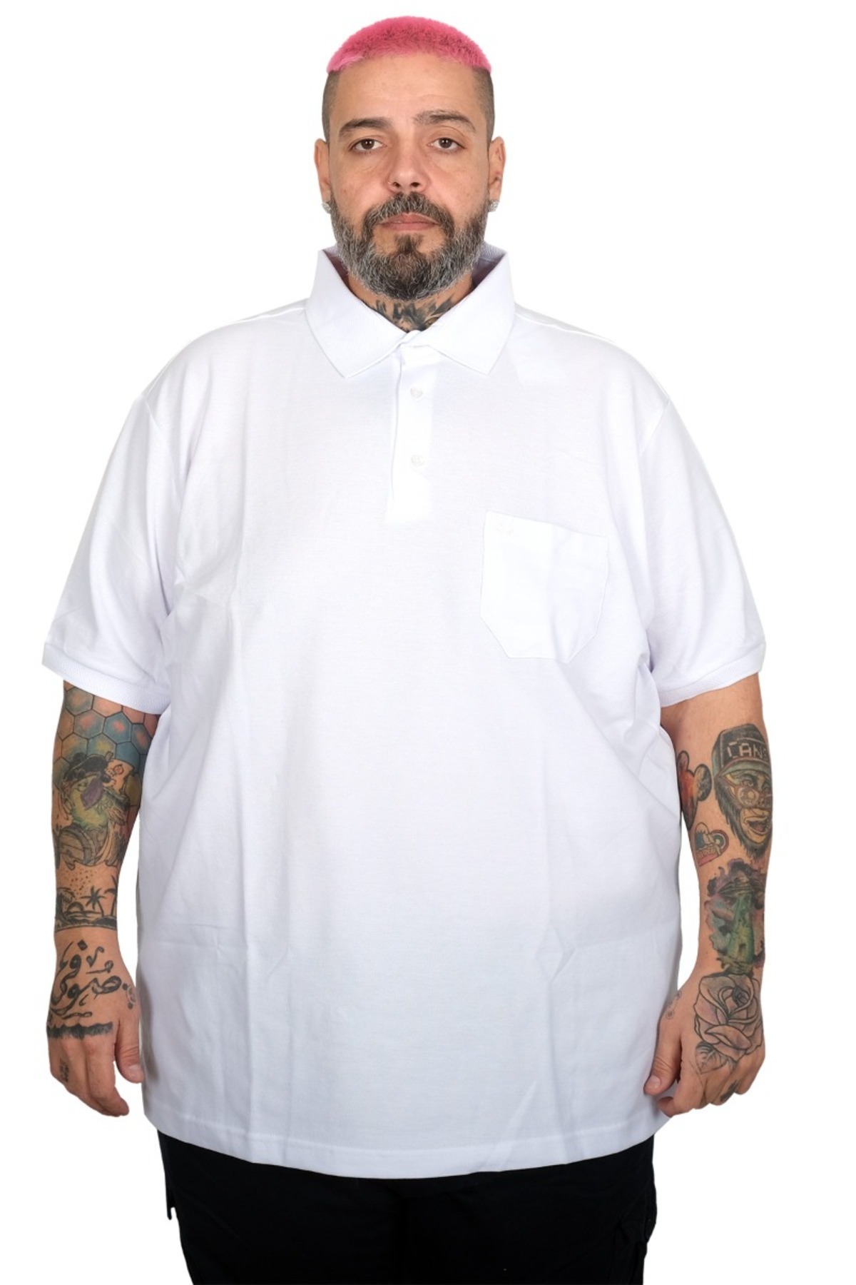 Mode XL Plus Size Men's T-Shirt Polo Neck Classic Quilting with Pocket 20552 White