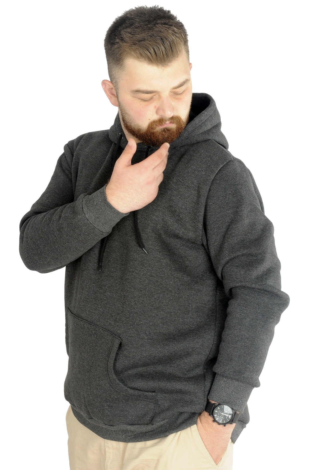 ModeXL Mode XL Erkek Sweat Kapşon Kangoroo Pocket Basic 20562 Antramelanj görsel 2