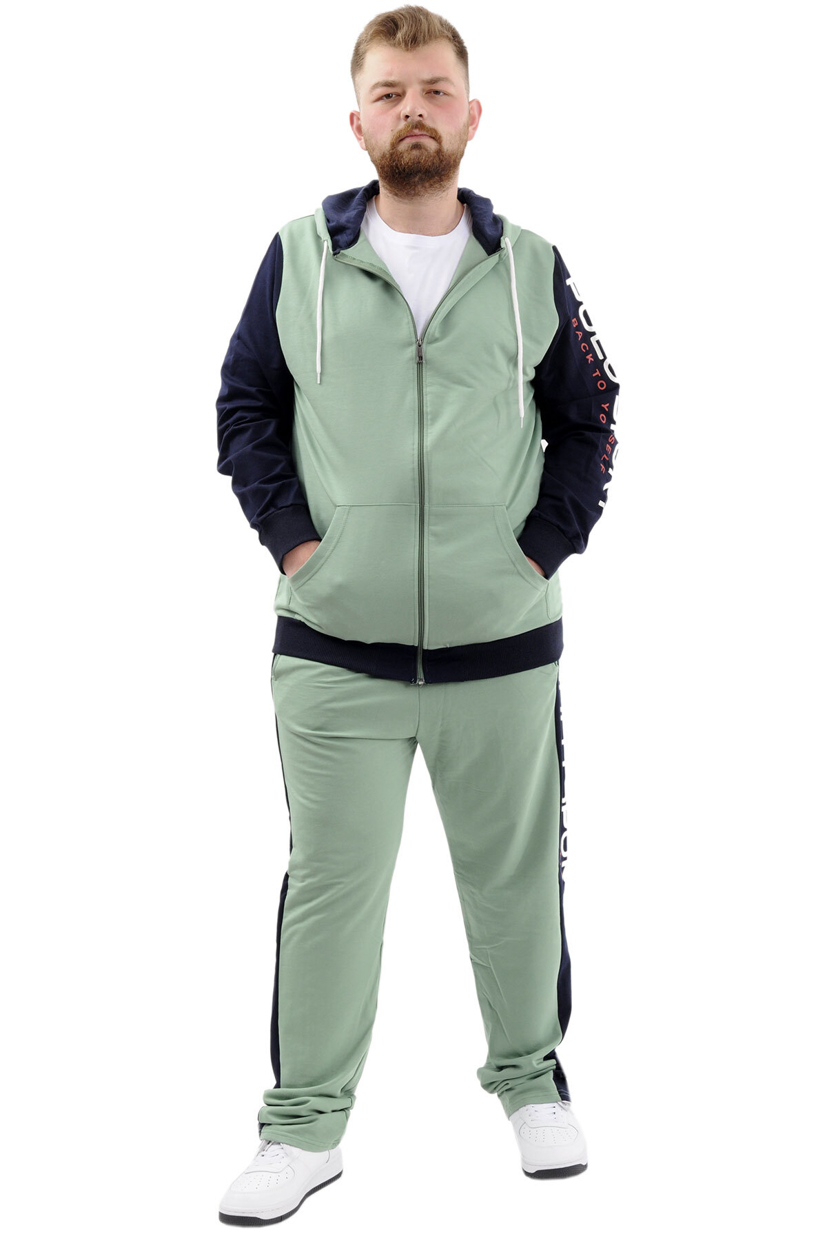 ModeXL Mode XL Büyük Beden Erkek Eşofman Altı Cepli Baskılı SPORT 24516 Çağla görsel 2