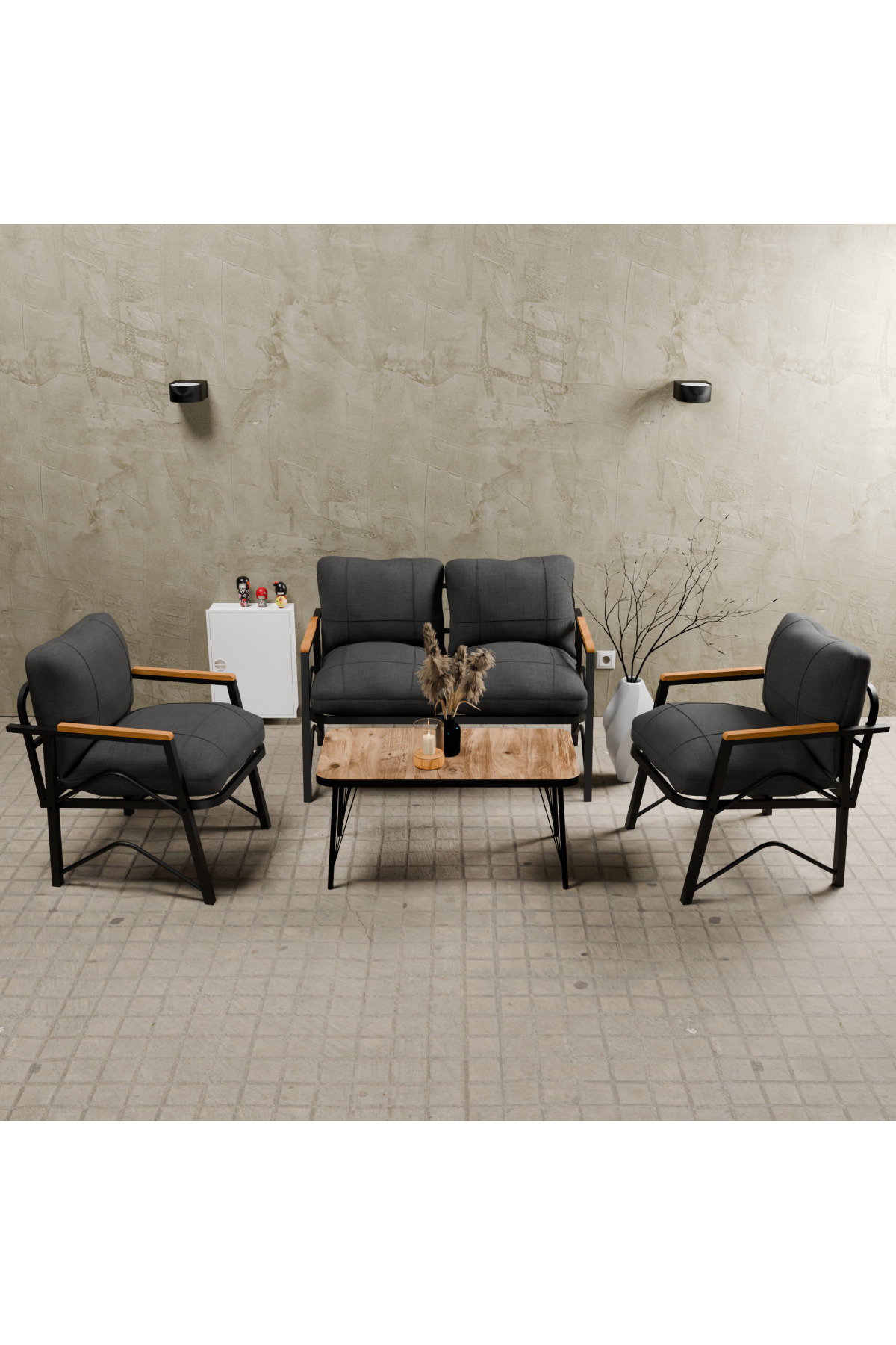 MB GARDEN FURNITURE Dream Model, Balkon, Bahçe, Cafe, Metal Koltuk Takımı, Bahçe Takımı , Çay Seti, 2 1 1 Sehpa