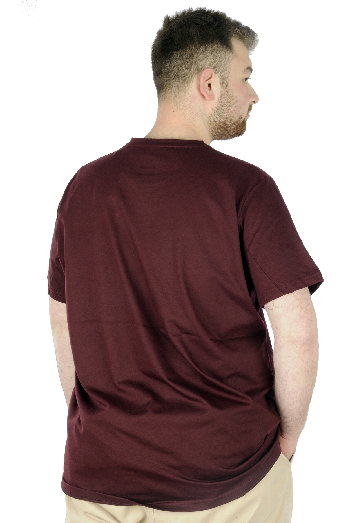 ModeXL Mode XL Büyük Beden Unisex Tshirt Bisiklet Yaka Basic 20031 Bordo görsel 3
