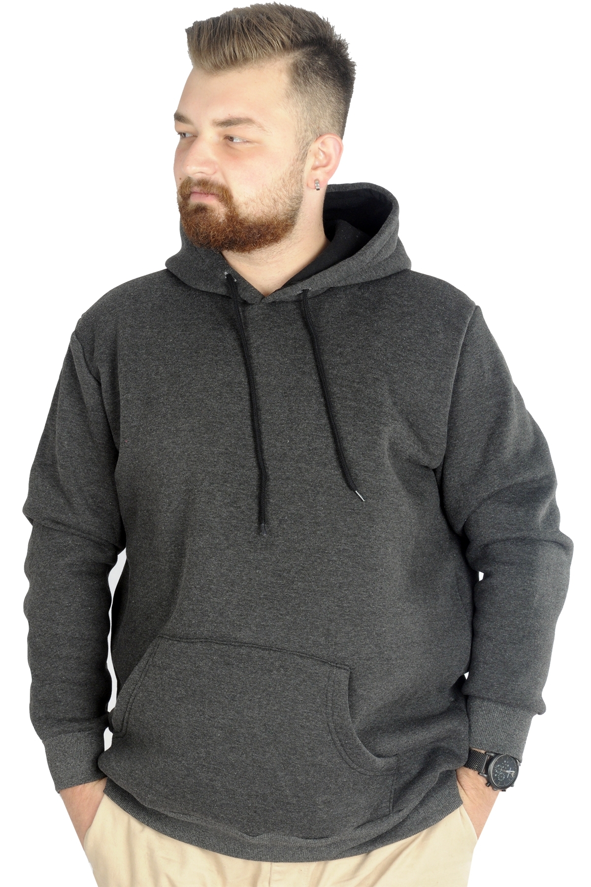 ModeXL Mode XL Erkek Sweat Kapşon Kangoroo Pocket Basic 20562 Antramelanj görsel 3