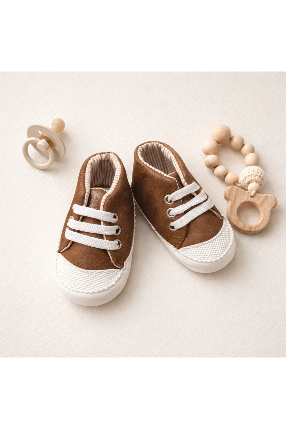 Arin Baby KAHVERENGİ BAĞCIKLI UNISEX BEBEK AYAKKABISI /KUTULU HEDİYELİK YENİDOĞAN AYAKKABI fotoğrafı 5 (önizleme)