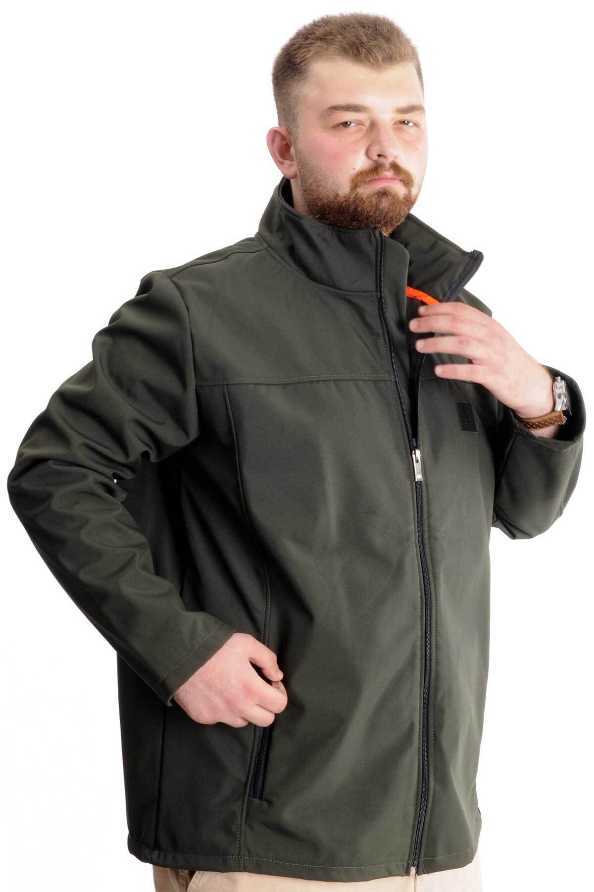 ModeXL Mode XL Büyük Beden Erkek Mont Waterproof Softshell 21232 Haki görsel 7