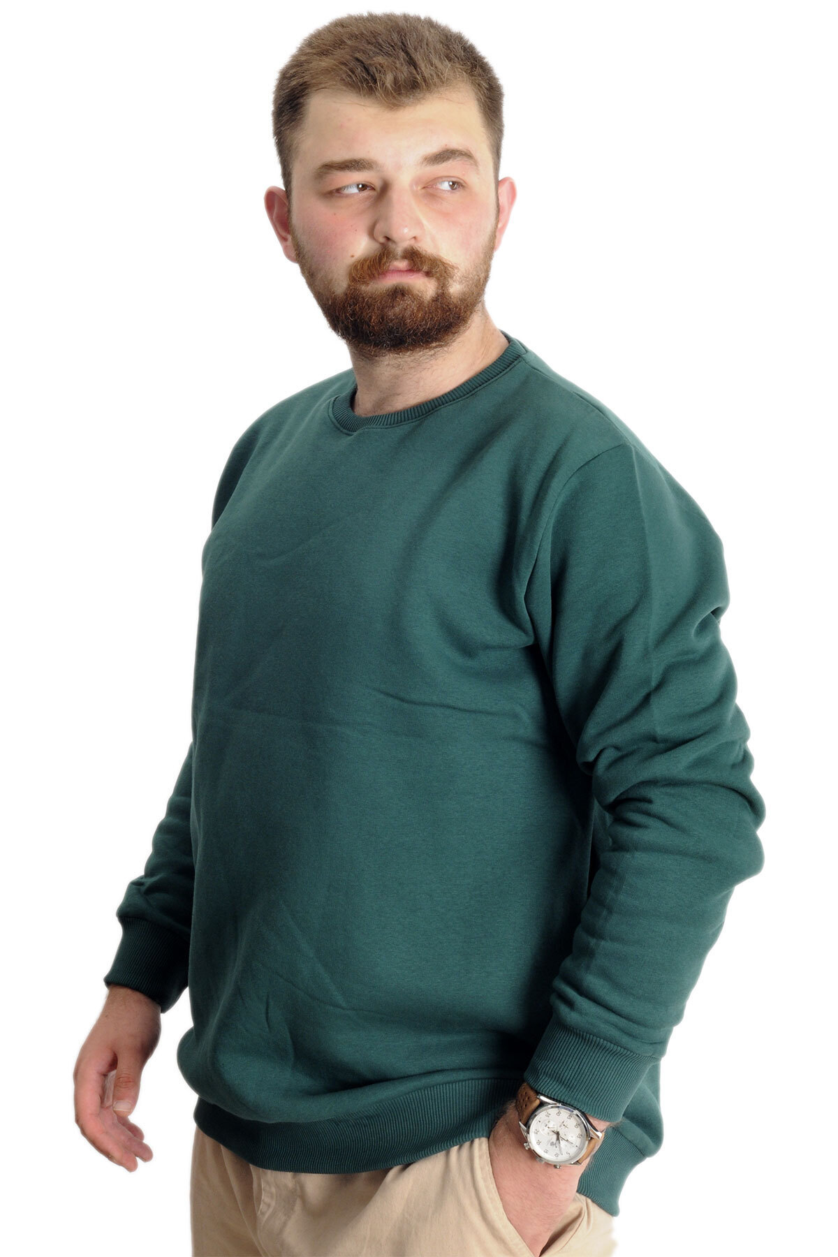 ModeXL Mode XL Büyük Beden Erkek Sweatshirt Basic 20131 Nefti görsel 4