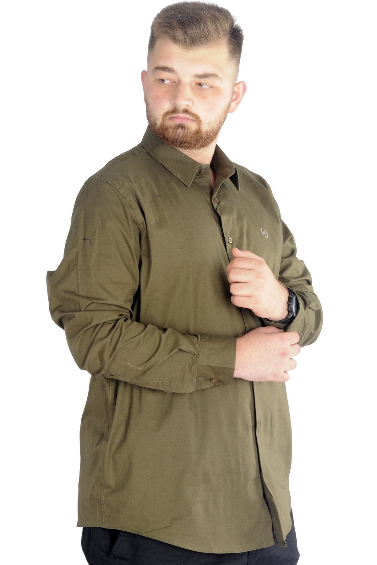 ModeXL Mode XL Büyük Beden Erkek Klasik Gömlek Likralı 20351 Haki görsel 2