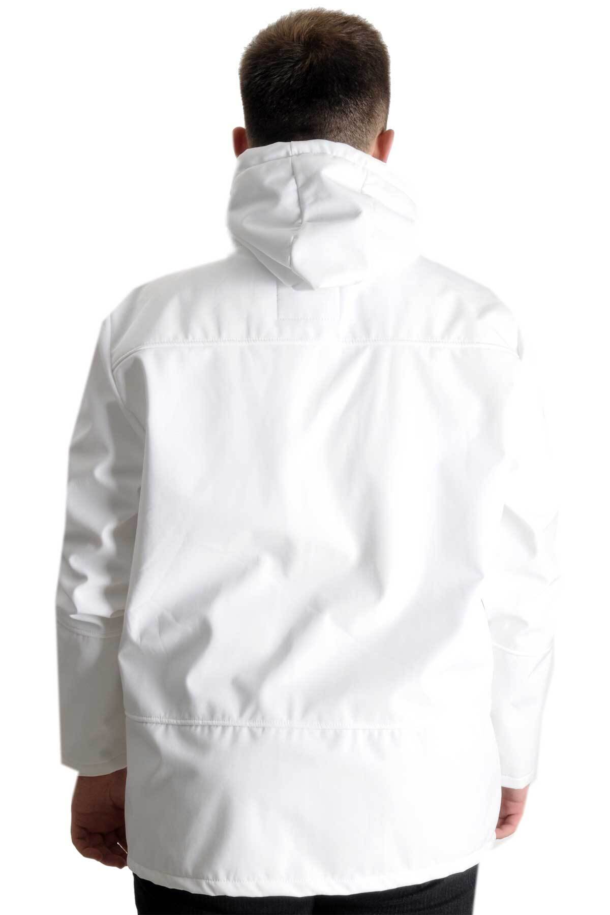 ModeXL Mode XL Büyük Beden Erkek Kapüşonlu Mont Waterproof Softshell 21235 Beyaz görsel 4