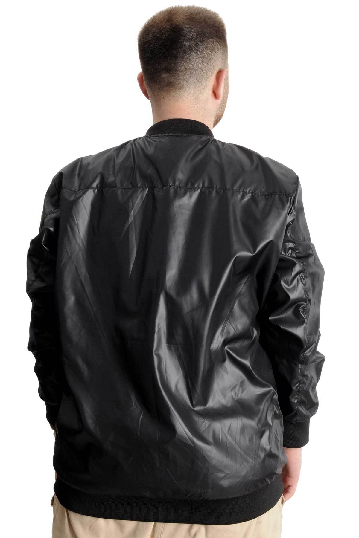 ModeXL Mode XL Büyük Beden Erkek YAZLIK INCE Kolej Mont Fermuarlı Jesica 22612 Siyah görsel 4