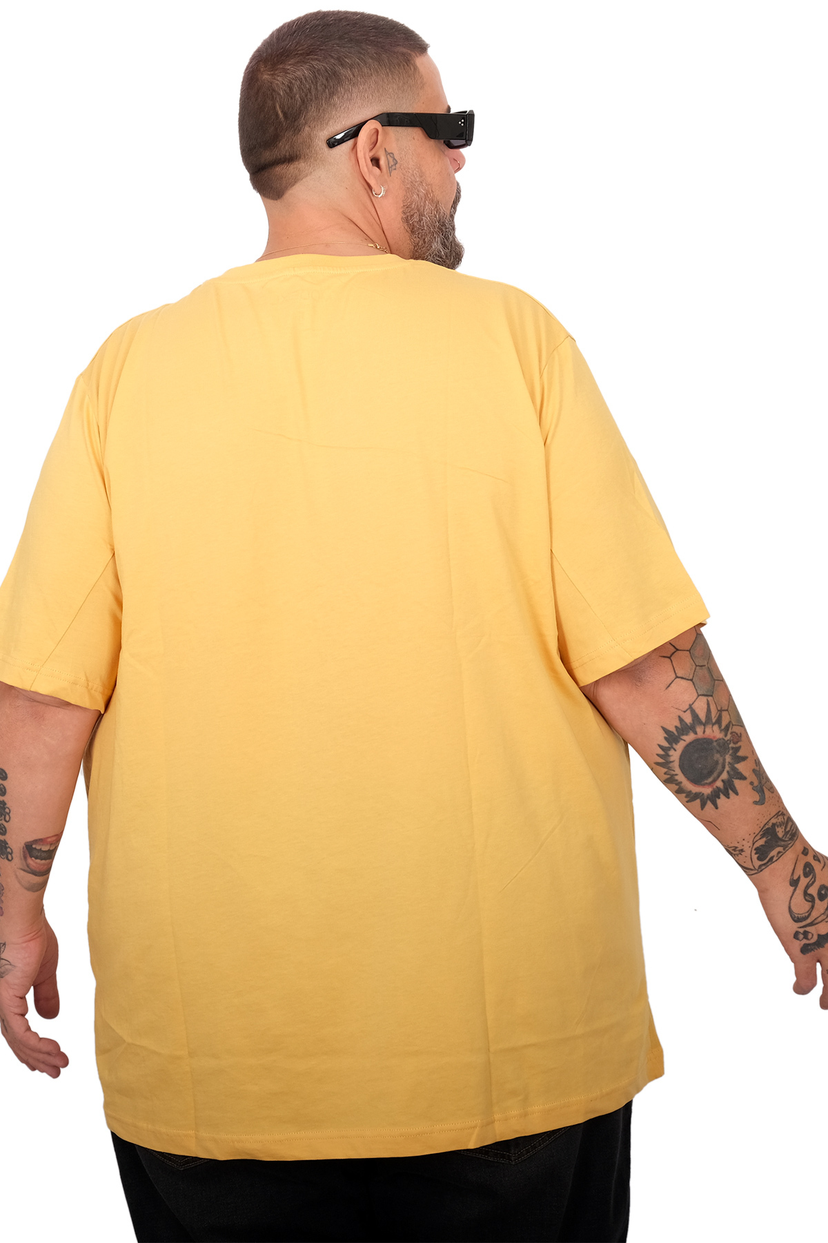 ModeXL Büyük Beden Erkek Bisiklet Yaka Basic T-Shirt %100 Pamuk 20031 hardal görsel 4