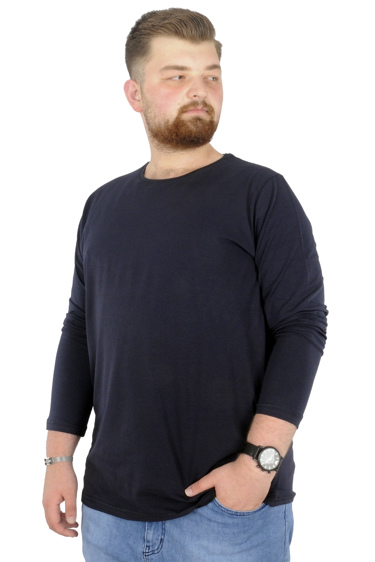 ModeXL Mode XL Büyük Beden Erkek Tshirt Likralı Bisiklet Yaka 20102 Lacivert görsel 3
