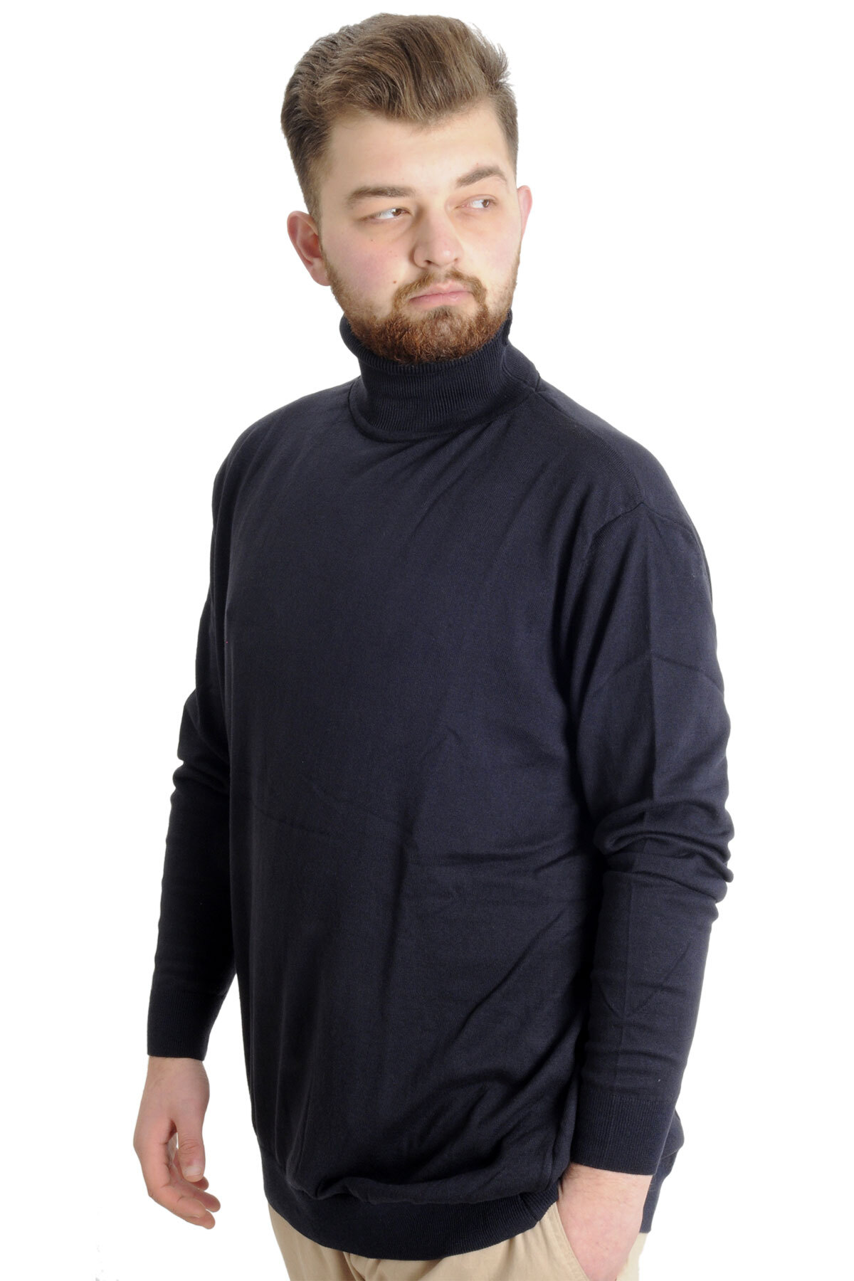 ModeXL Mode XL Büyük Beden Erkek Kazak Balıkçı Yaka 22205 Koyu Lacivert görsel 2