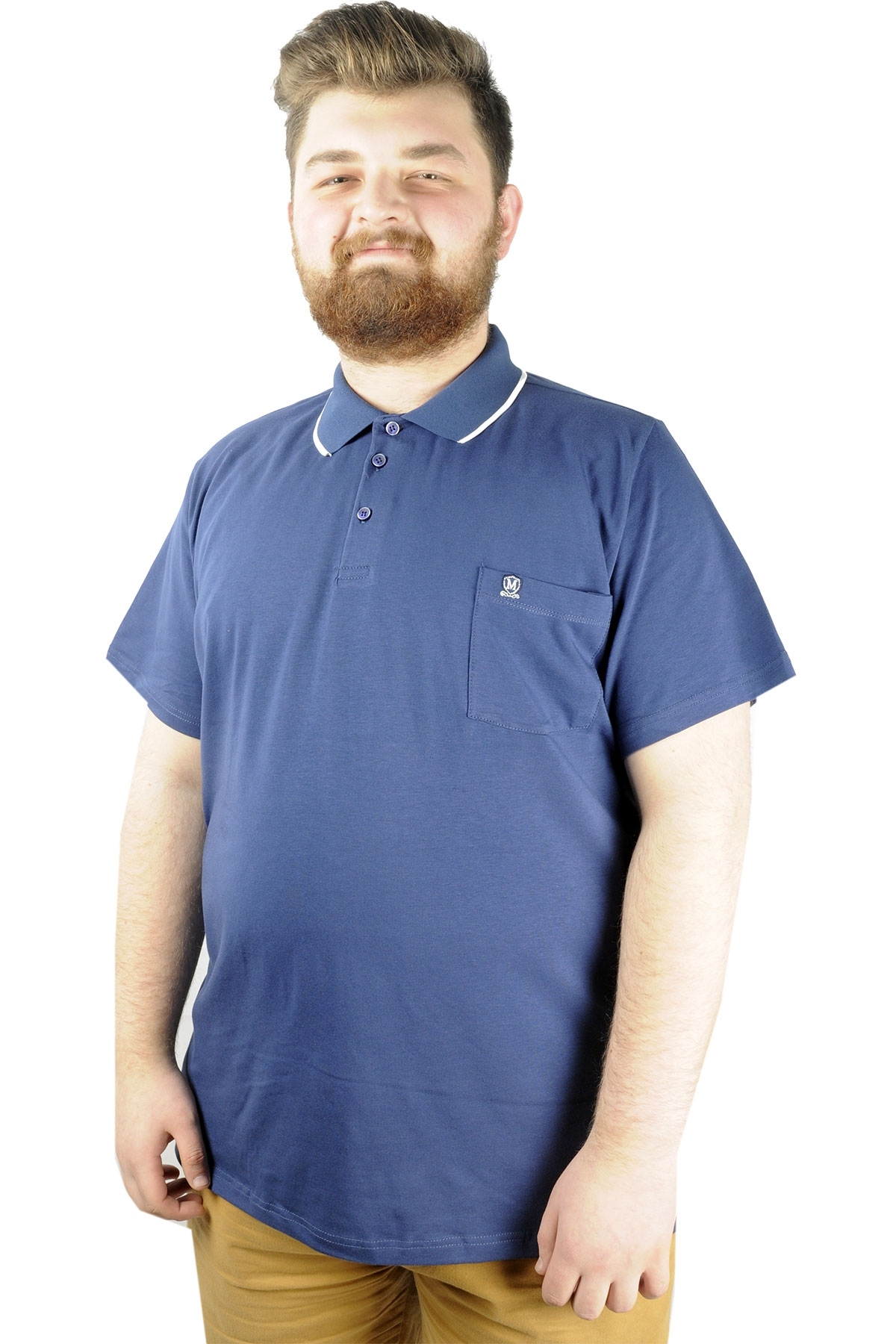 Mode XL Plus Size T-shirt Polo Lycra Single Jersey with Pocket 21558 Indigo